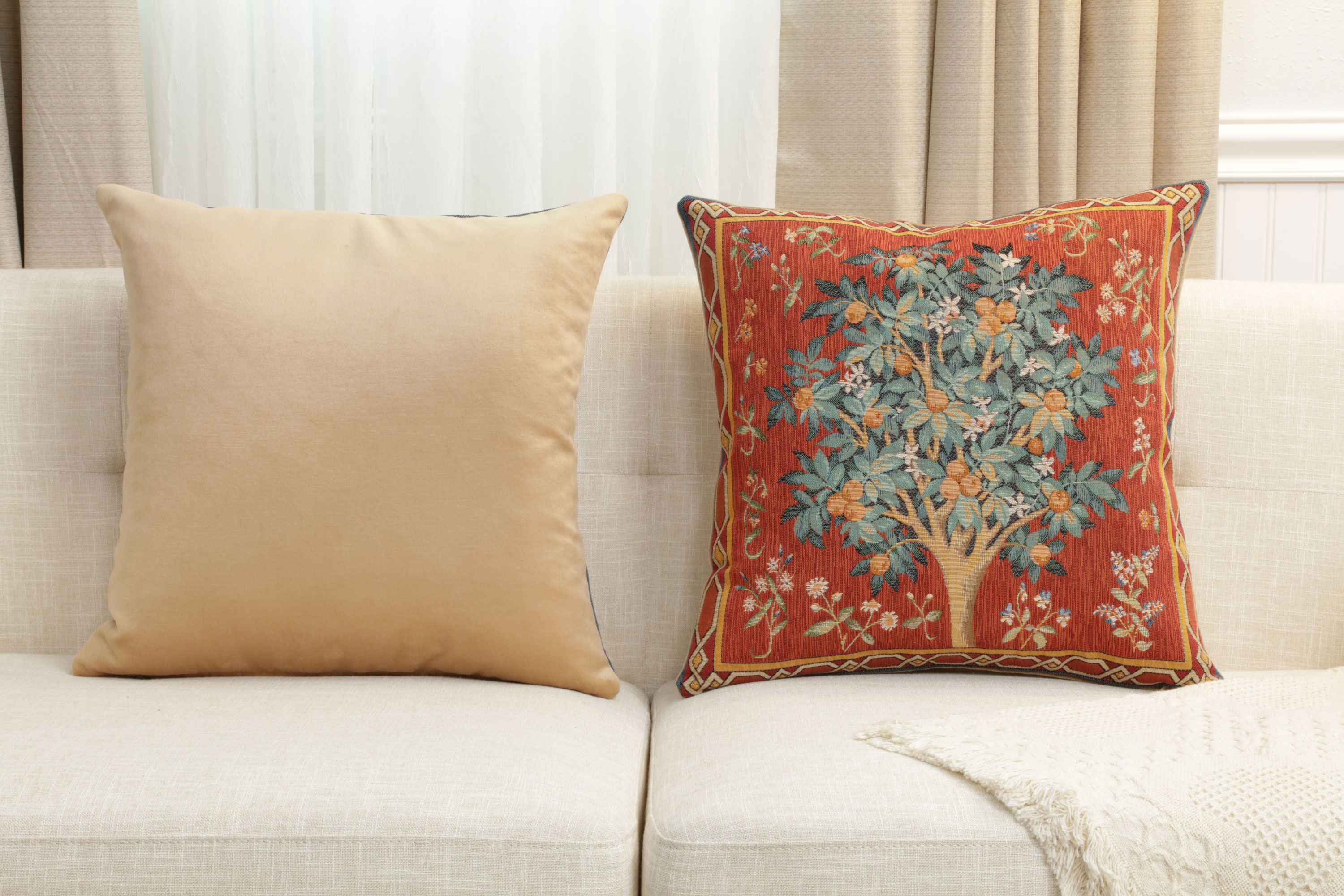 William Morris Orange Tree Large Tapestry Pillow Cover 19x19 Inch Cotton Jacquard Woven Cushion Cover