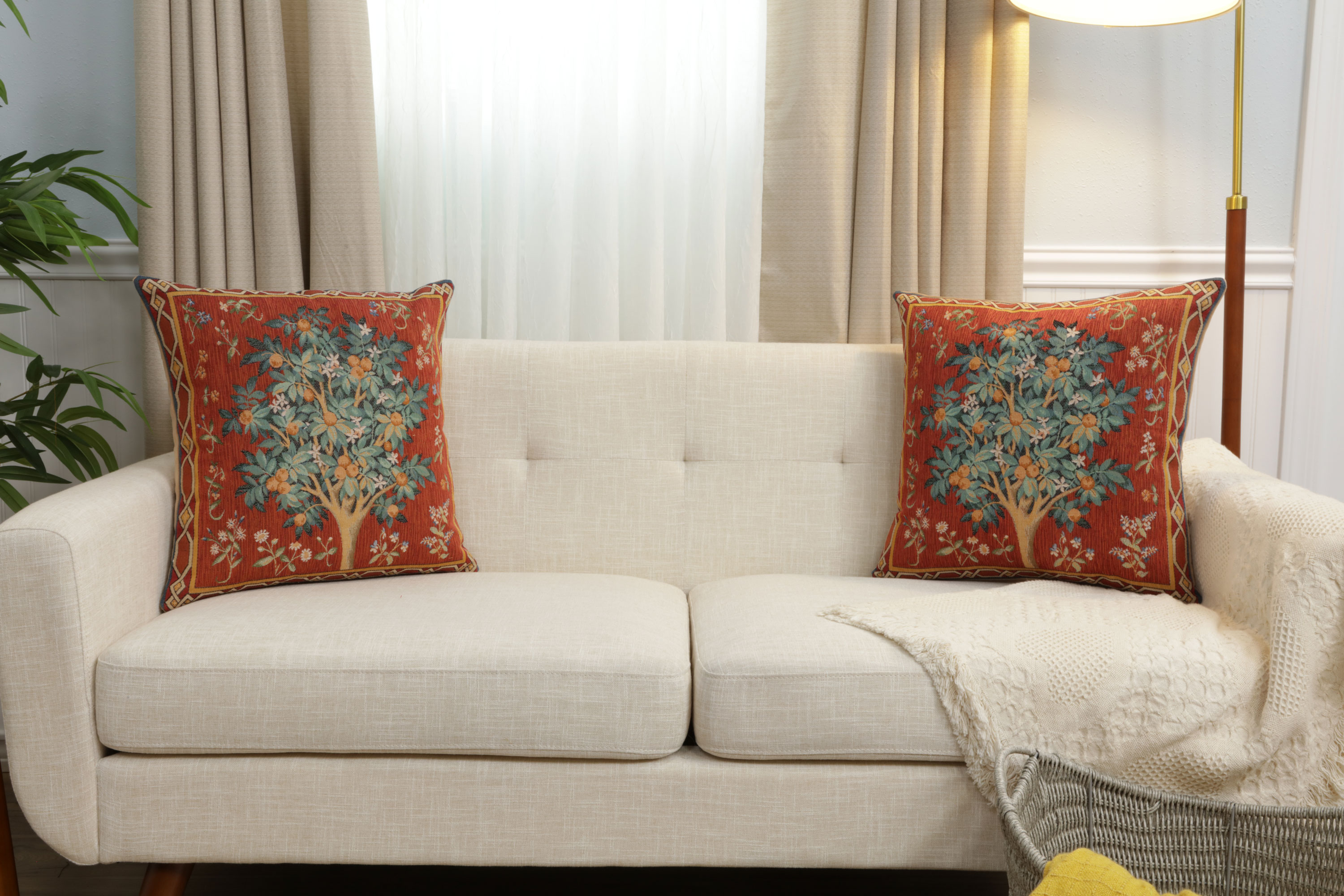 William Morris Orange Tree Large Tapestry Pillow Cover 19x19 Inch Cotton Jacquard Woven Cushion Cover