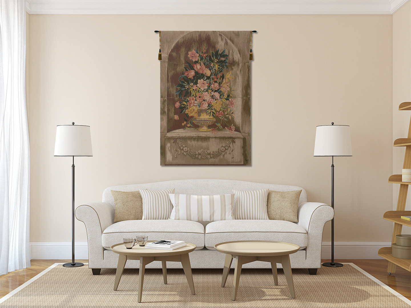 Bouquet Niche French Tapestry Wall Hanging 58x44 Inch Cotton Jacquard Woven Wall Tapestry