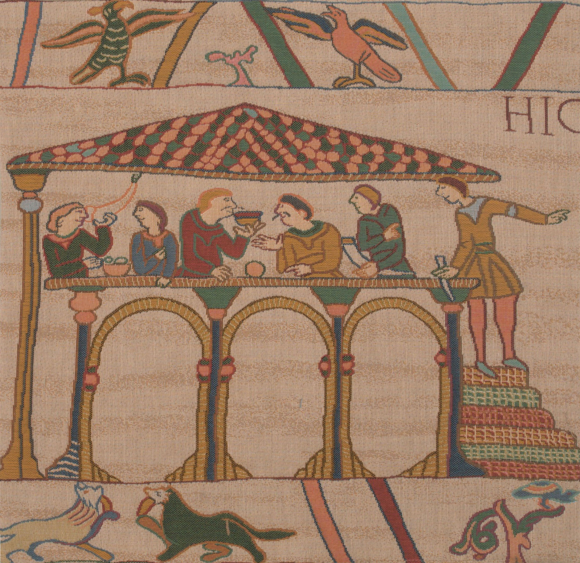 Bayeux Le Repas French Tapestry Pillow Cover 19x19 Inch Cotton Jacquard Woven Cushion Cover