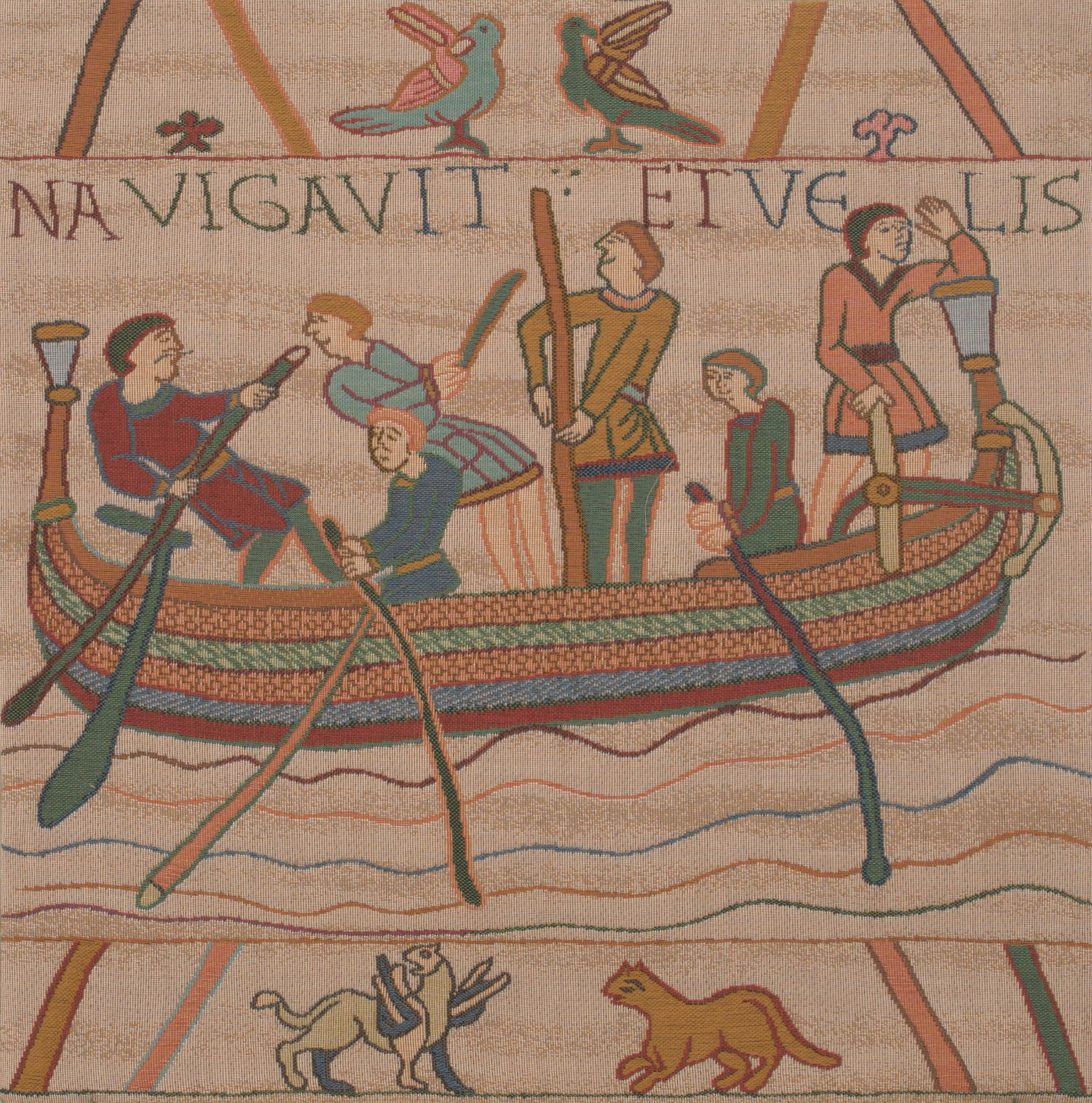 Bayeux L'Embarquement French Tapestry Pillow Cover 19x19 Inch Cotton Jacquard Woven Cushion Cover