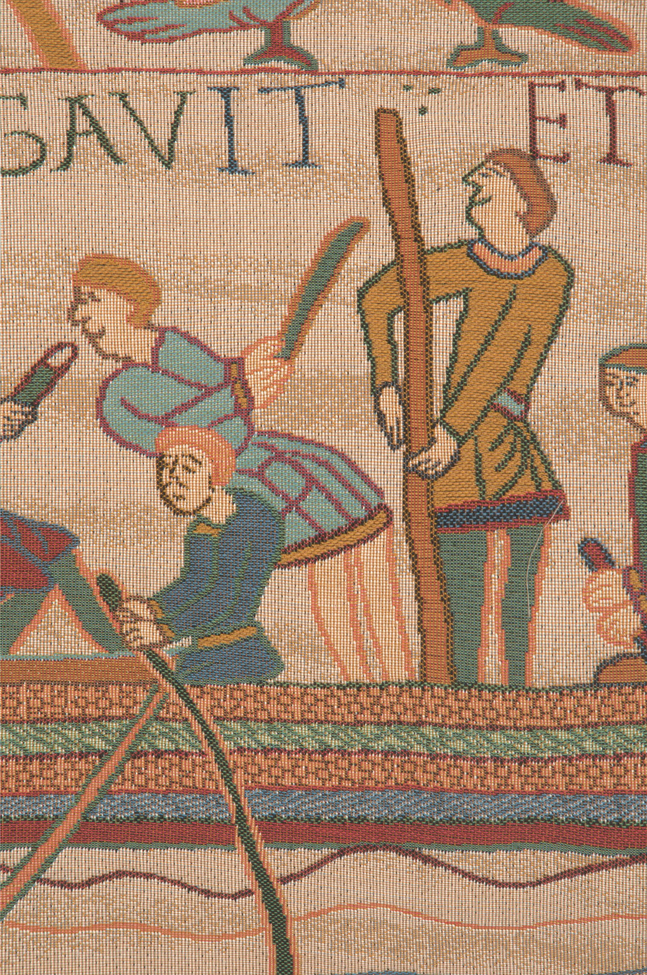 Bayeux L'Embarquement French Tapestry Pillow Cover 19x19 Inch Cotton Jacquard Woven Cushion Cover