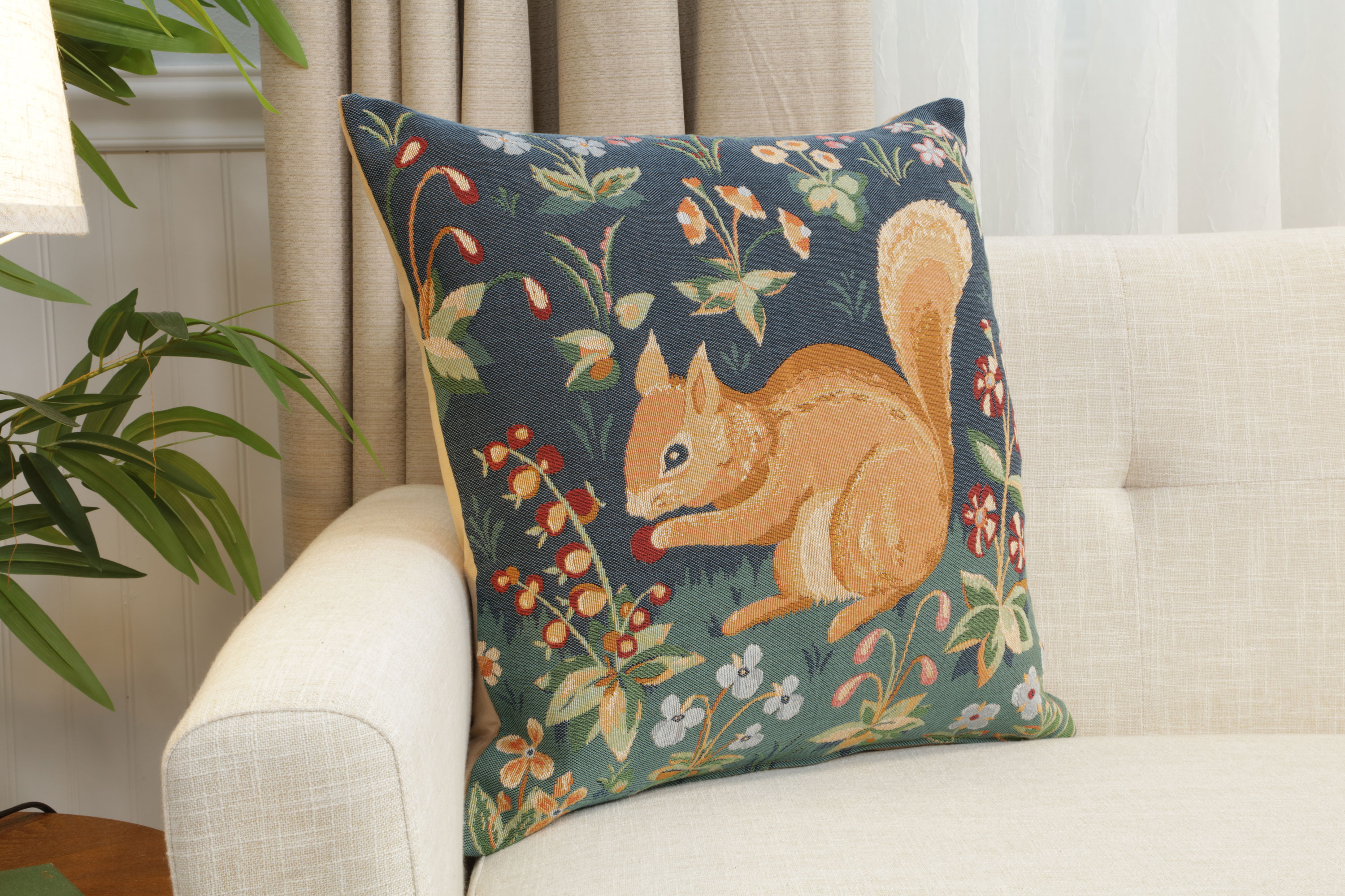 Medieval Tree Squirrel Tapestry Pillow Cover 19x19 Inch Cotton Jacquard Woven Cushion Cover