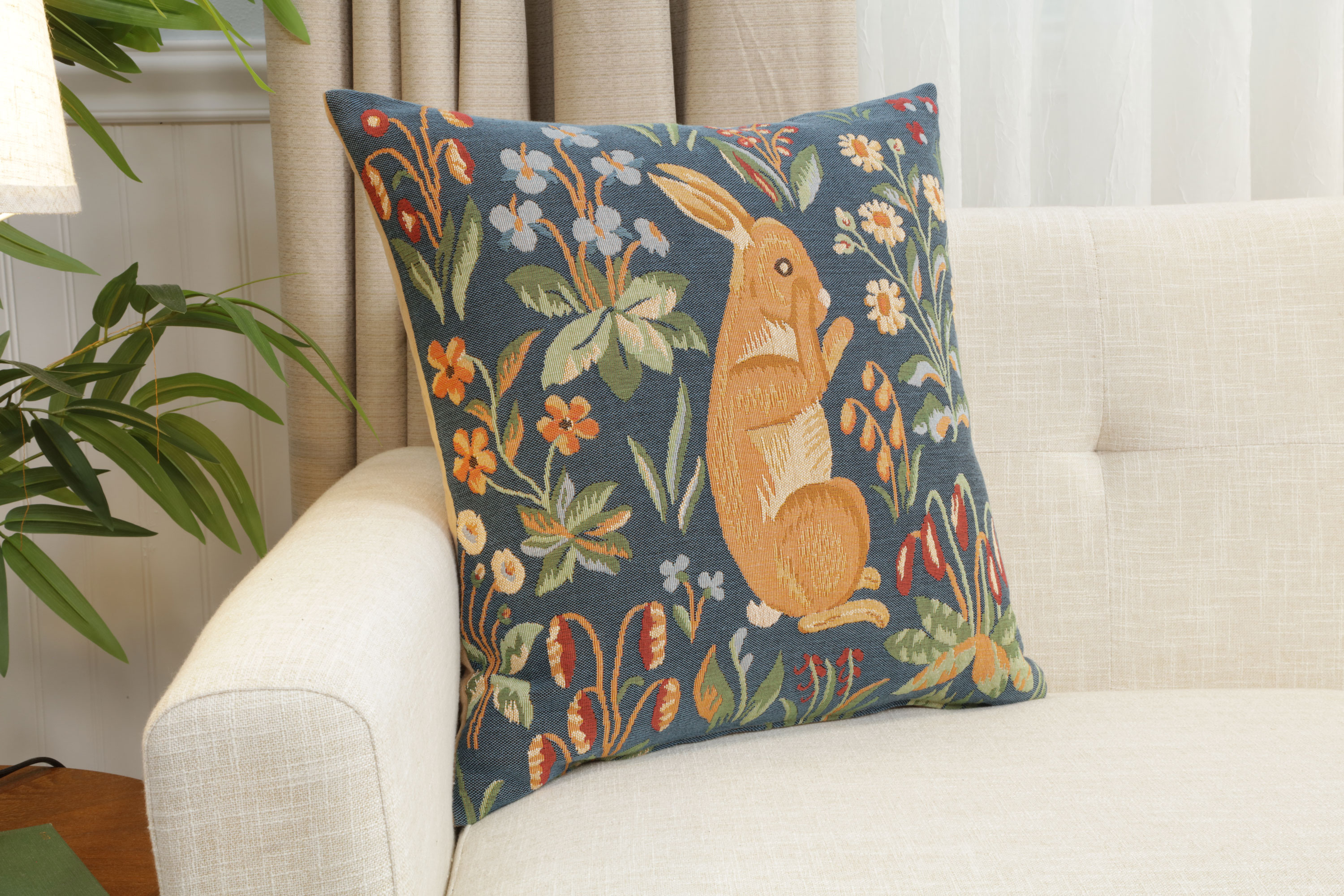 Medieval Rabbit Upright Tapestry Pillow Cover 19x19 Inch Cotton Jacquard Woven Cushion Cover