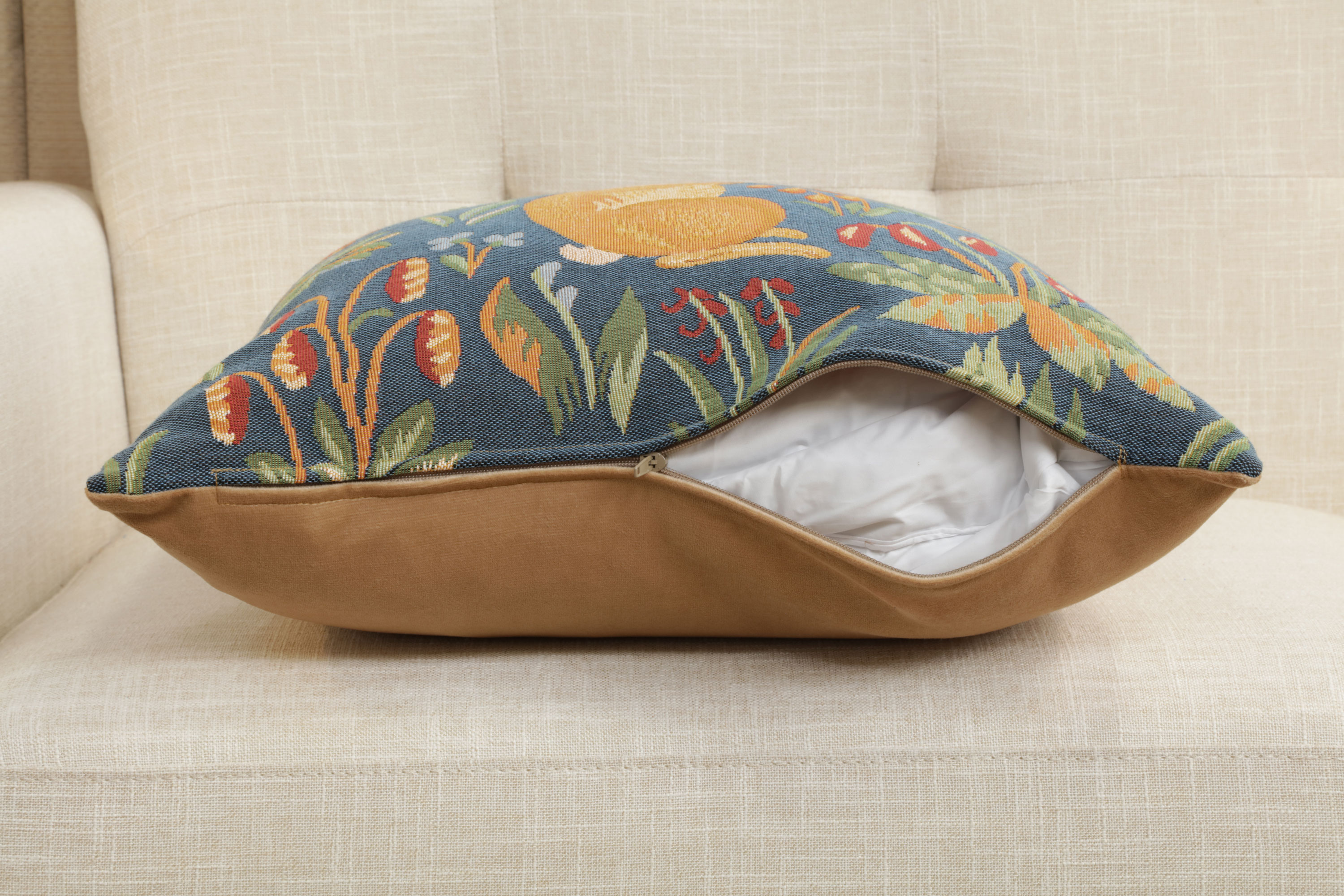Medieval Rabbit Upright Tapestry Pillow Cover 19x19 Inch Cotton Jacquard Woven Cushion Cover