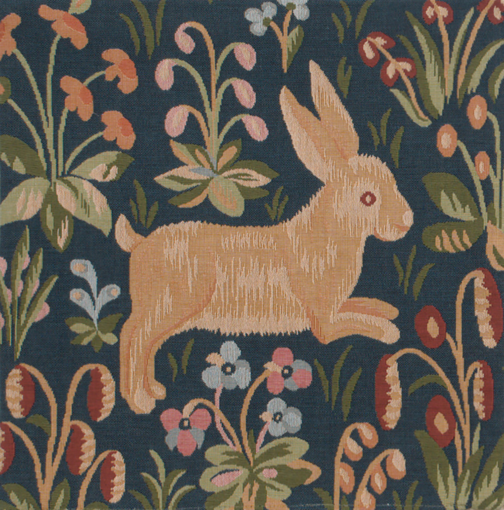 Medieval Rabbit Running Tapestry Pillow Cover 19x19 Inch Cotton Jacquard Woven Cushion Cover