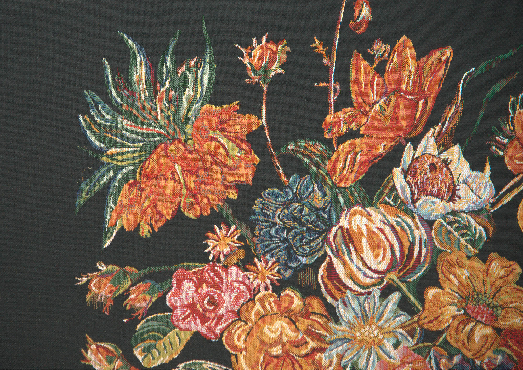Flora Cotta Black Belgian Tapestry Wall Hanging 33x41 Inch Cotton Jacquard Woven Wall Tapestry
