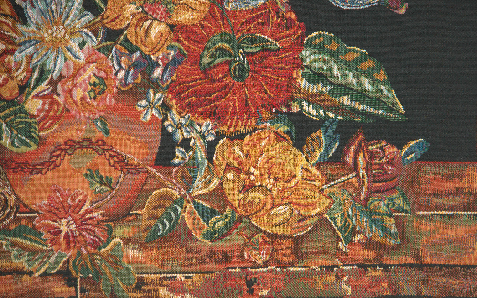 Flora Cotta Black Belgian Tapestry Wall Hanging 33x41 Inch Cotton Jacquard Woven Wall Tapestry