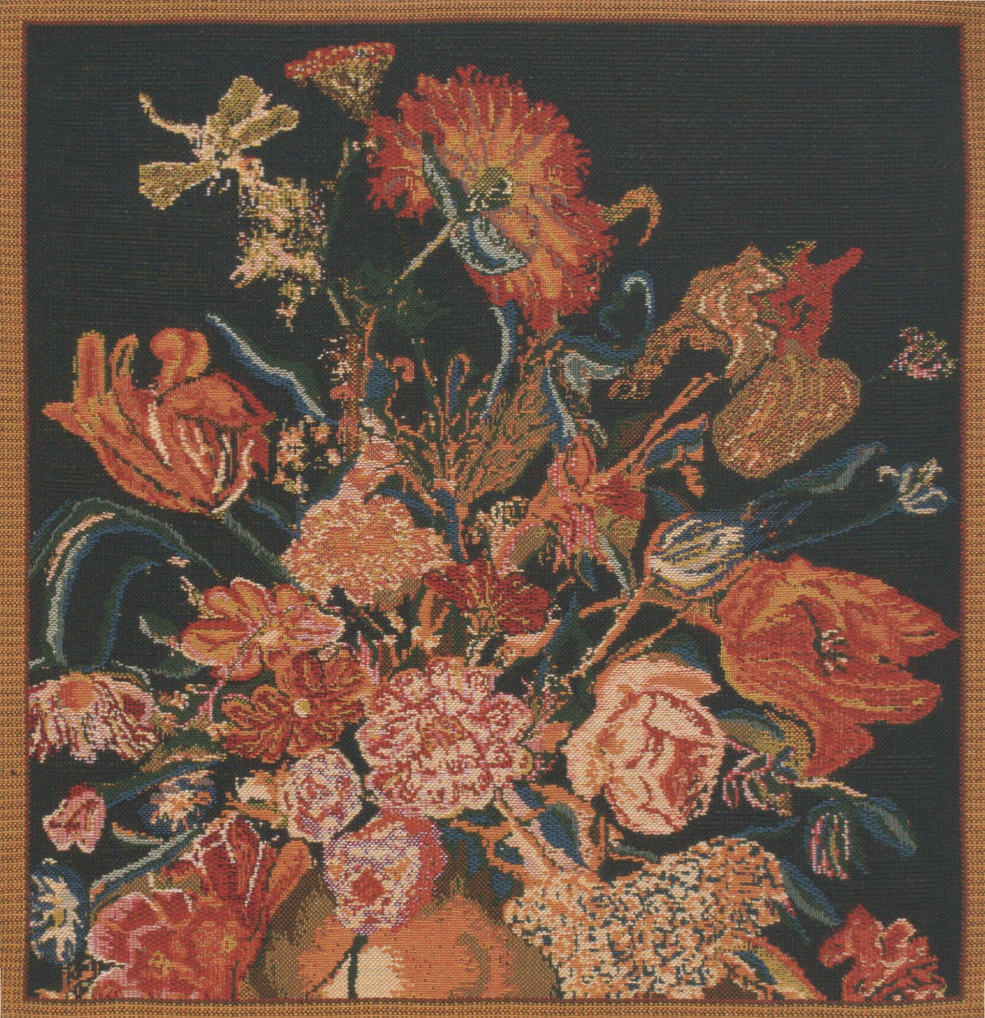 Floral Flora Cotta Black Tapestry Pillow Cover 16x16 Inch Cotton Jacquard Woven Cushion Cover