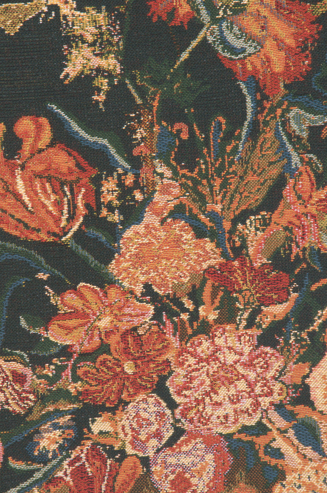Floral Flora Cotta Black Tapestry Pillow Cover 16x16 Inch Cotton Jacquard Woven Cushion Cover