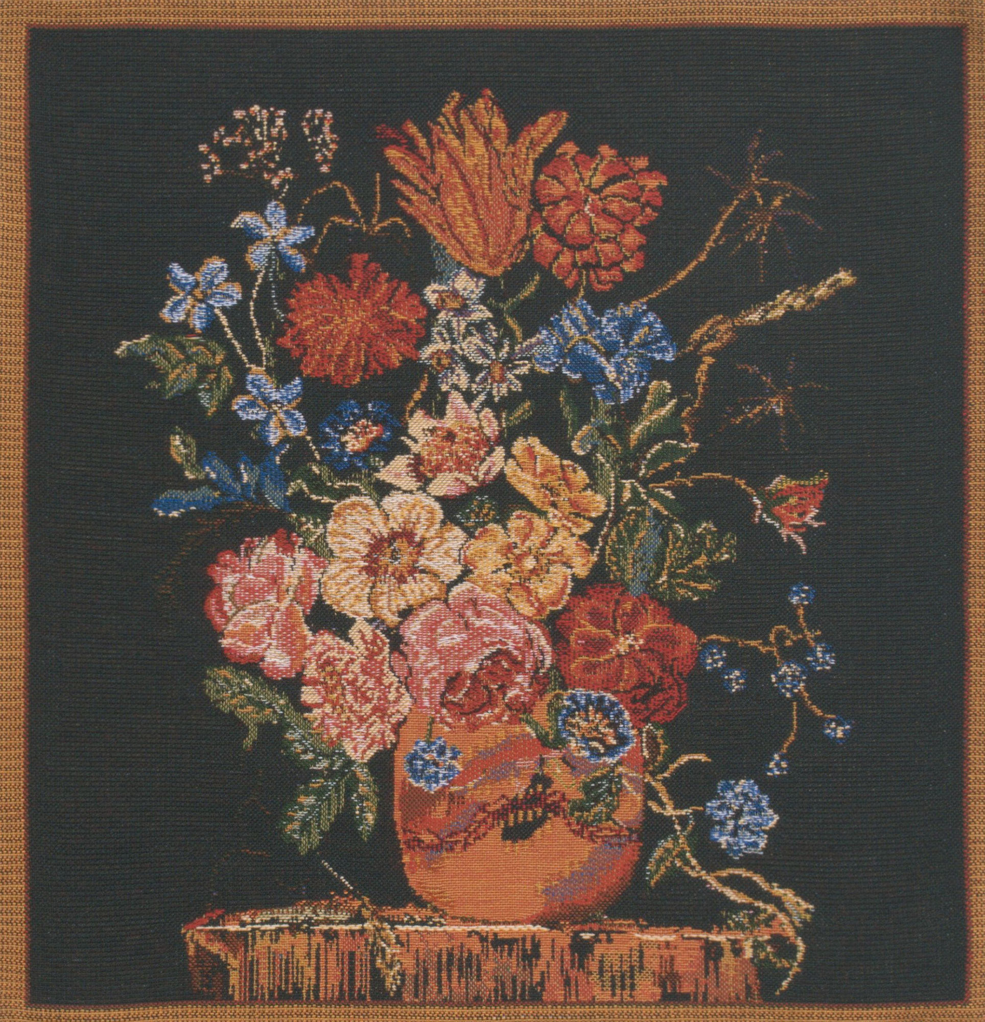 Floral Terra Cotta Black Tapestry Pillow Cover 16x16 Inch Cotton Jacquard Woven Cushion Cover