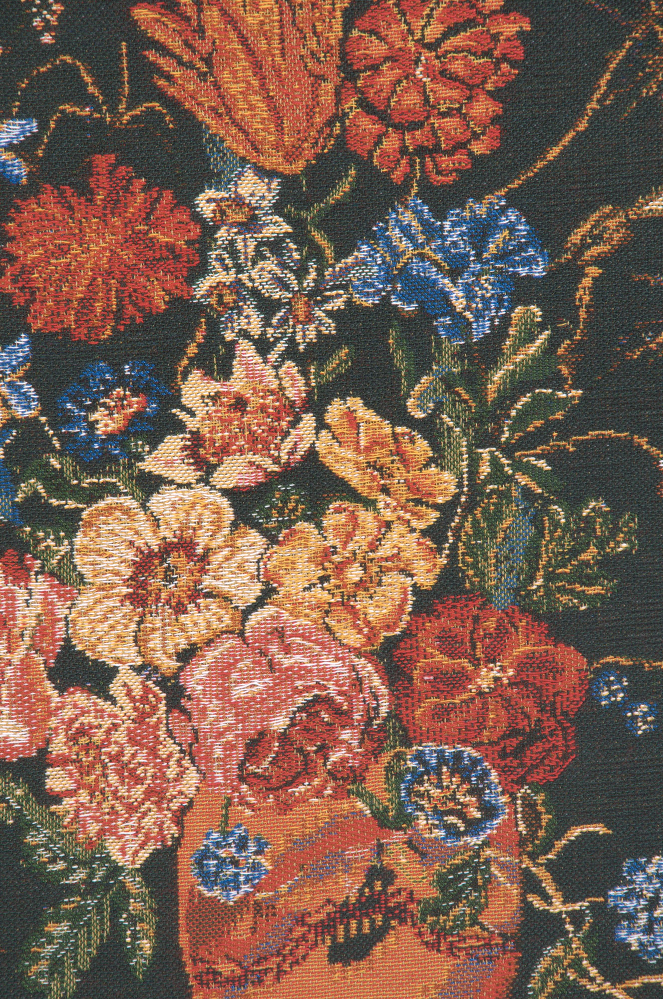 Floral Terra Cotta Black Tapestry Pillow Cover 16x16 Inch Cotton Jacquard Woven Cushion Cover