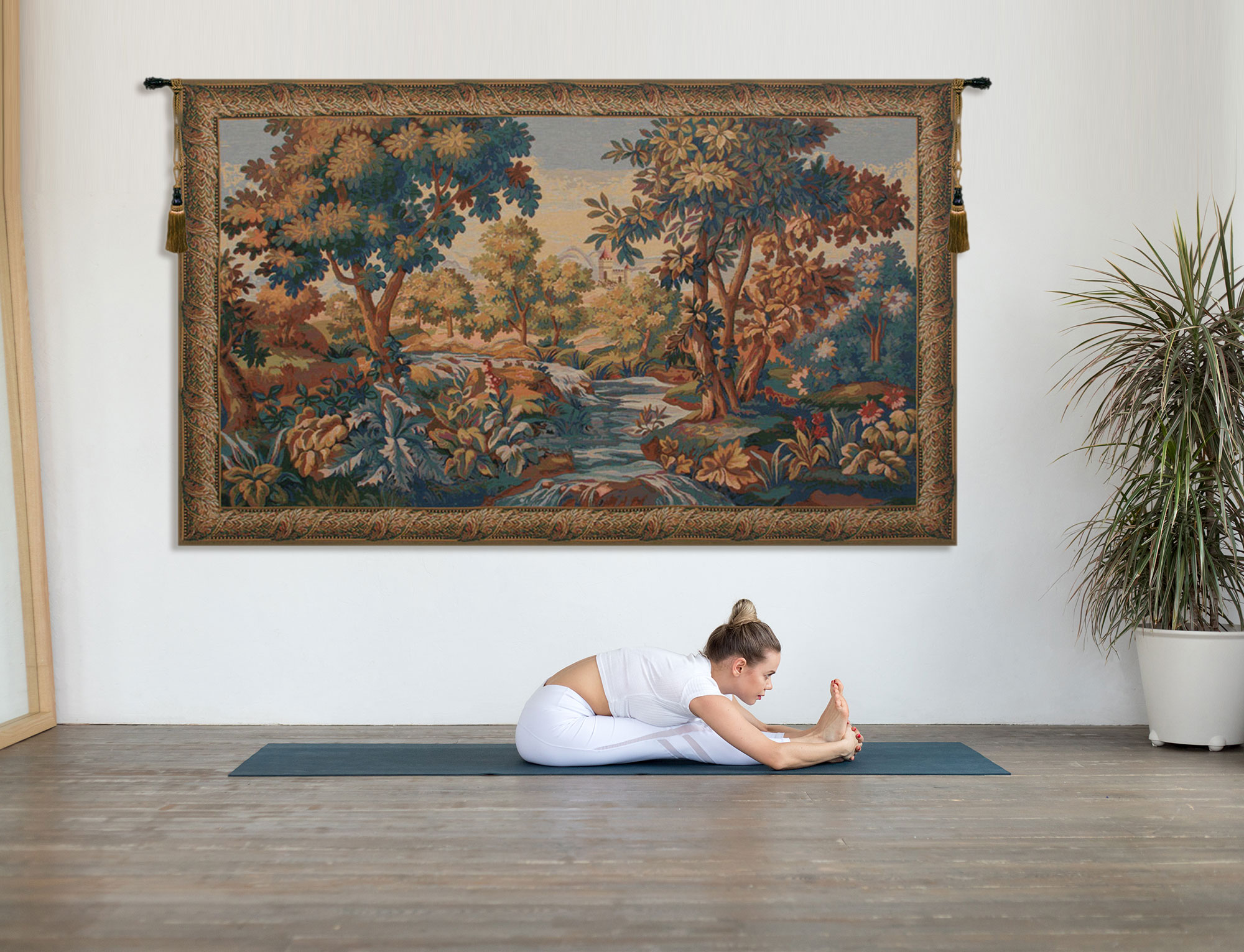 Verdure Aubusson Tapestry Wall Hanging 69 x 106 in French Forest Landscape Jacquard Woven Traditional Wall Art Home Decor