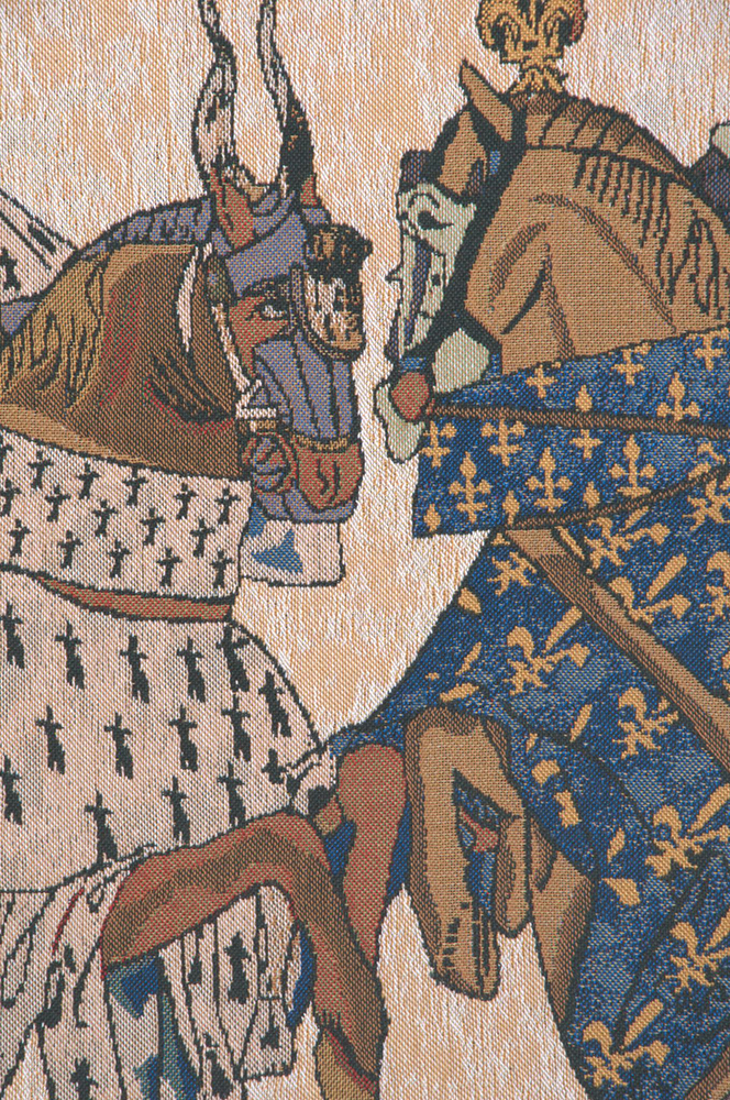 Vintage Tournament of Knights Renaissance Tapestry Wall Hanging 33 x 46 in Medieval Jousting Knights Jacquard Woven Wall Art