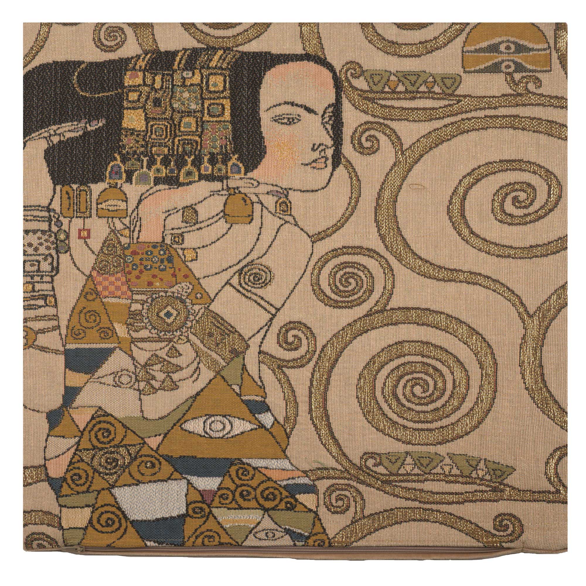 Gustav Klimt L'Attente Jour Tapestry Pillow Cover 18x18 Inch Cotton Jacquard Woven Cushion Cover