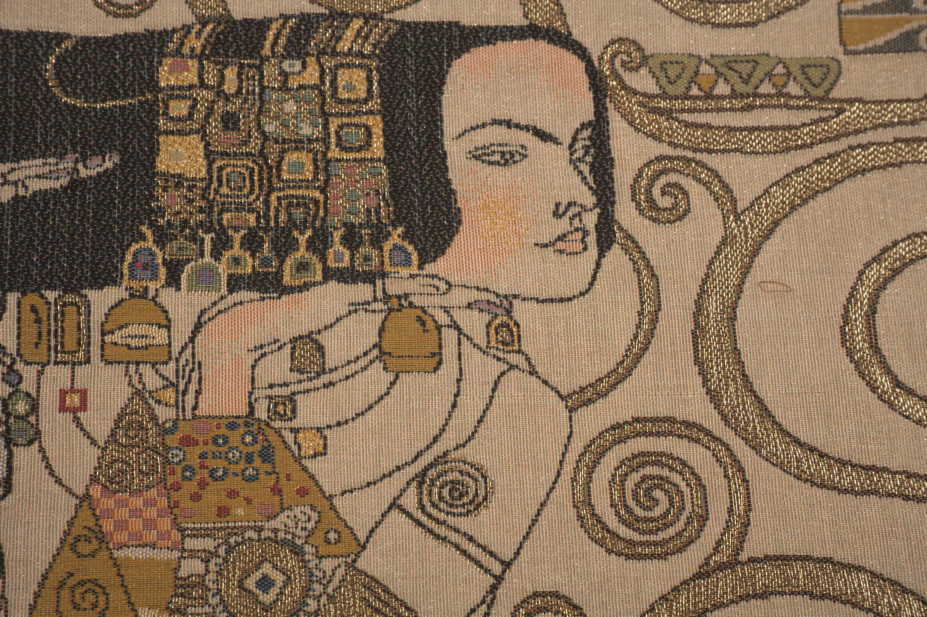 Gustav Klimt L'Attente Jour Tapestry Pillow Cover 18x18 Inch Cotton Jacquard Woven Cushion Cover