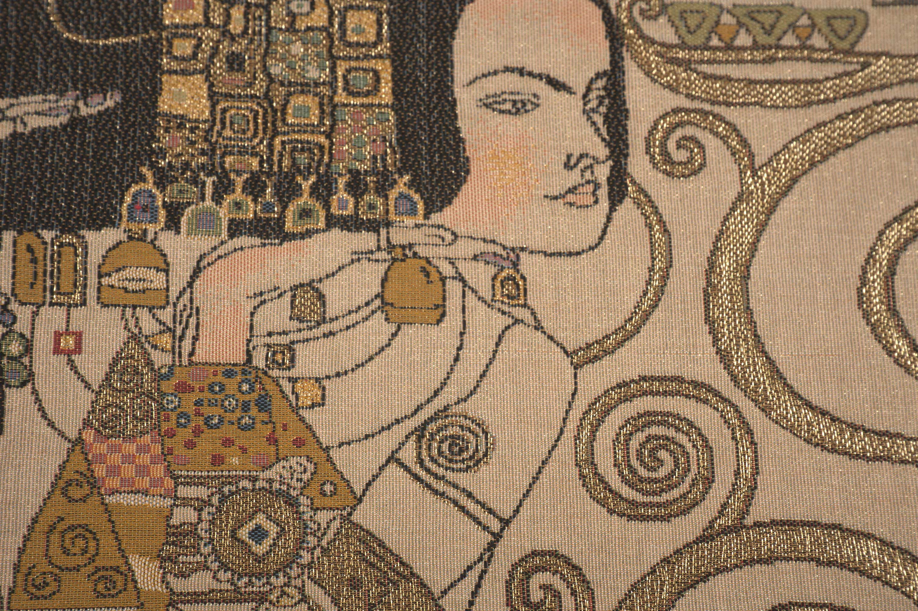 Gustav Klimt L'Attente Jour Tapestry Pillow Cover 18x18 Inch Cotton Jacquard Woven Cushion Cover