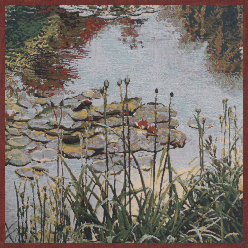Claude Monet Waterlily Garden Tapestry Pillow Cover 17x17 Inch Cotton Jacquard Woven Cushion Cover