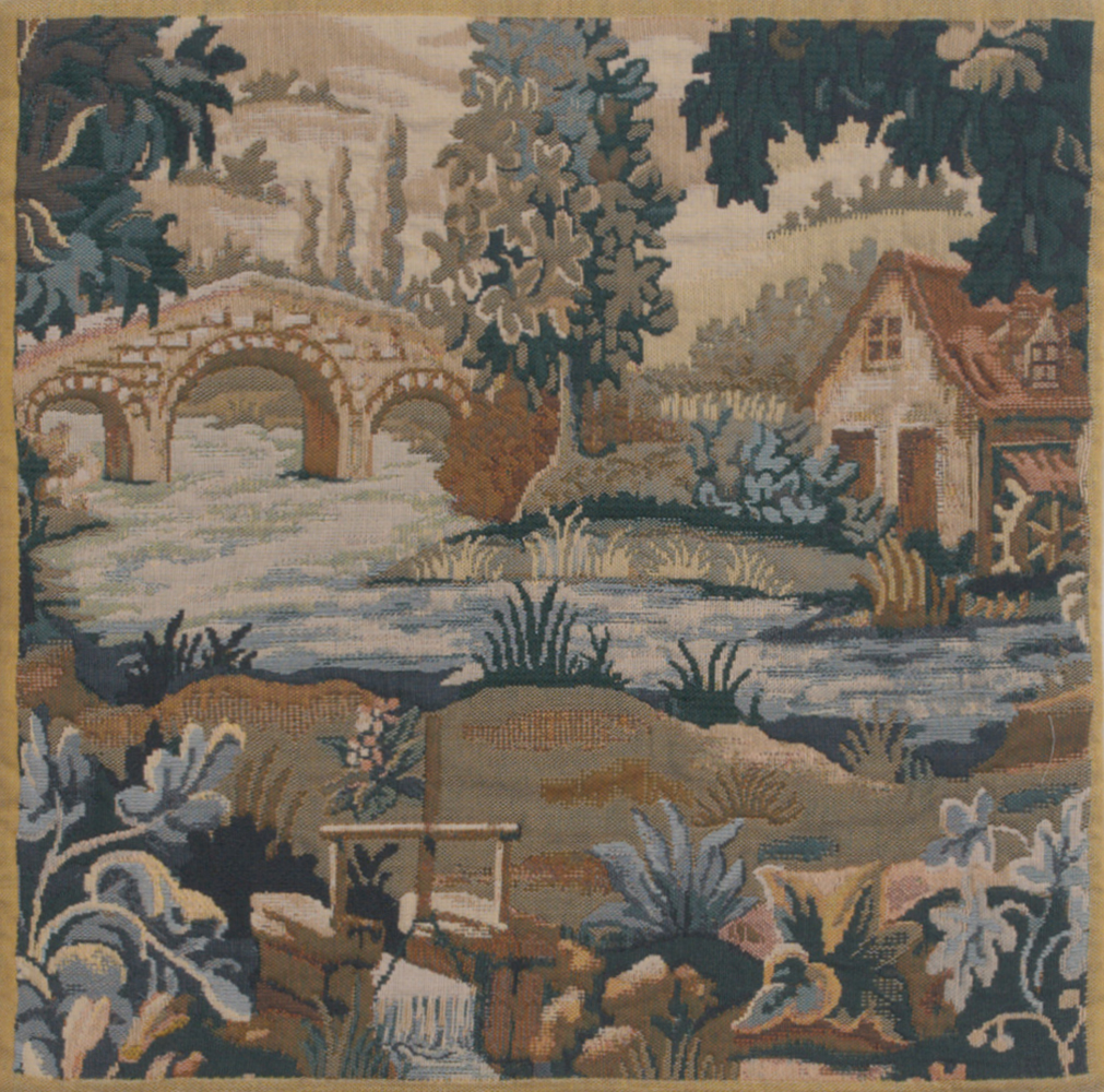 Paysage Flamand Moulin I Belgian Tapestry Pillow Cover 17x17 Inch Cotton Jacquard Woven Cushion Cover