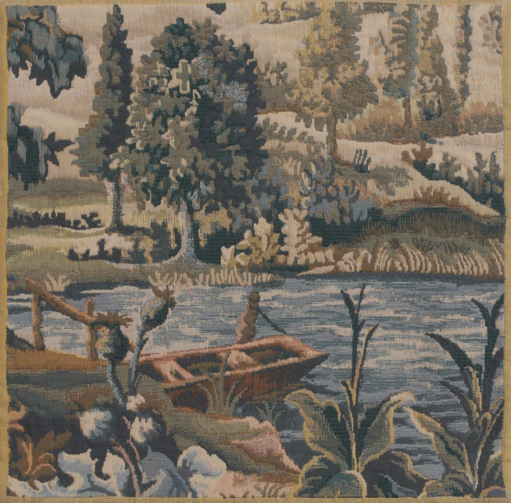 Paysage Flamand Bateau Belgian Tapestry Pillow Cover 17x17 Inch Cotton Jacquard Woven Cushion Cover