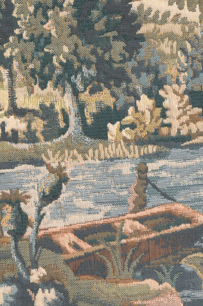 Paysage Flamand Bateau Belgian Tapestry Pillow Cover 17x17 Inch Cotton Jacquard Woven Cushion Cover