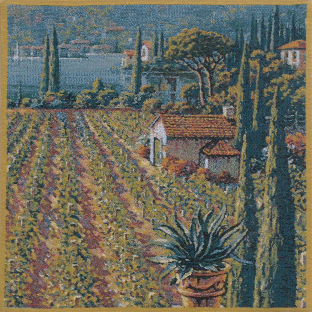 Lakeside Vineyard Right Belgian Tapestry Pillow Cover 17x17 Inch Cotton Jacquard Woven Cushion Cover