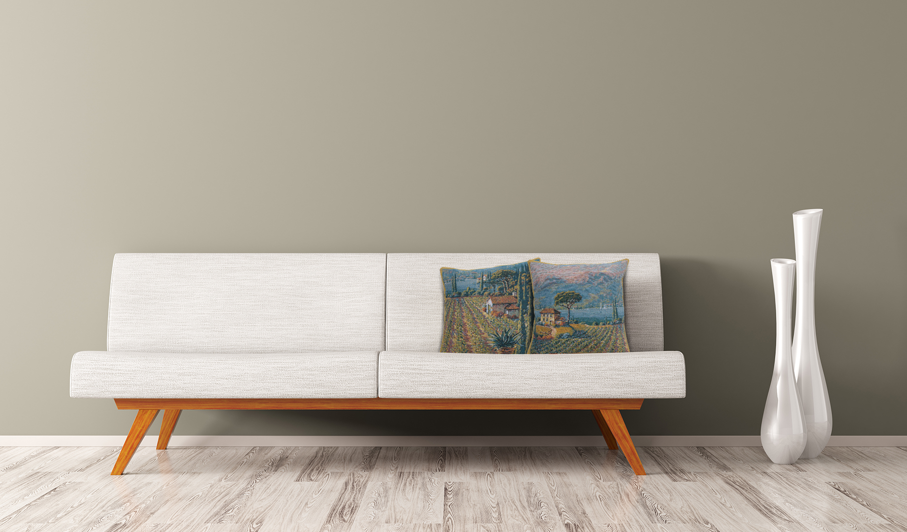 Lakeside Vineyard Right Belgian Tapestry Pillow Cover 17x17 Inch Cotton Jacquard Woven Cushion Cover