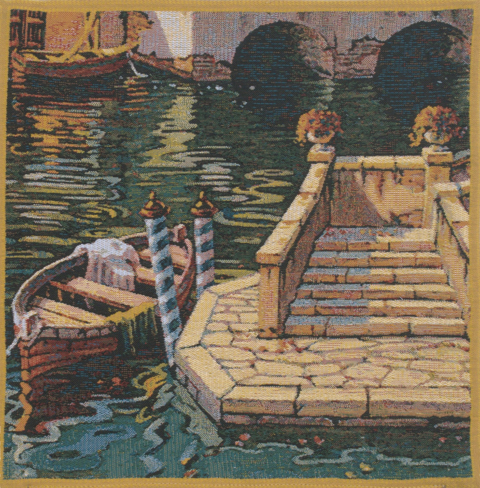 Robert Pejman Varenna Reflections Boat Tapestry Pillow Cover 17x17 Inch Cotton Jacquard Woven Cushion Cover