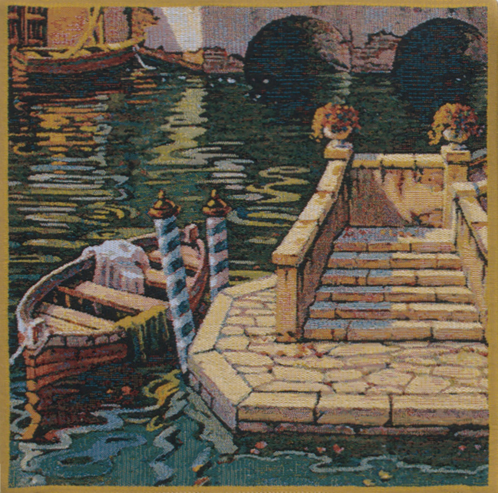 Robert Pejman Varenna Reflections Boat Tapestry Pillow Cover 17x17 Inch Cotton Jacquard Woven Cushion Cover