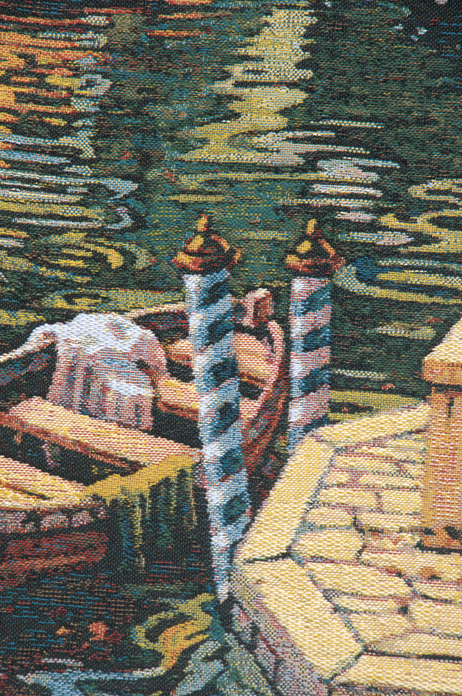 Robert Pejman Varenna Reflections Boat Tapestry Pillow Cover 17x17 Inch Cotton Jacquard Woven Cushion Cover