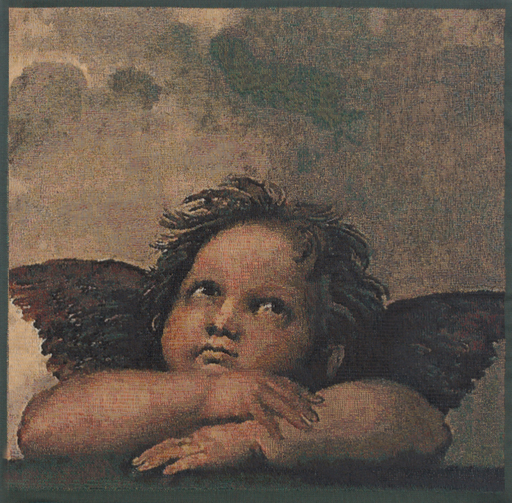 Angels by Raphael Right Tapestry Pillow Cover 17x17 Inch Cotton Jacquard Woven Cushion Cover