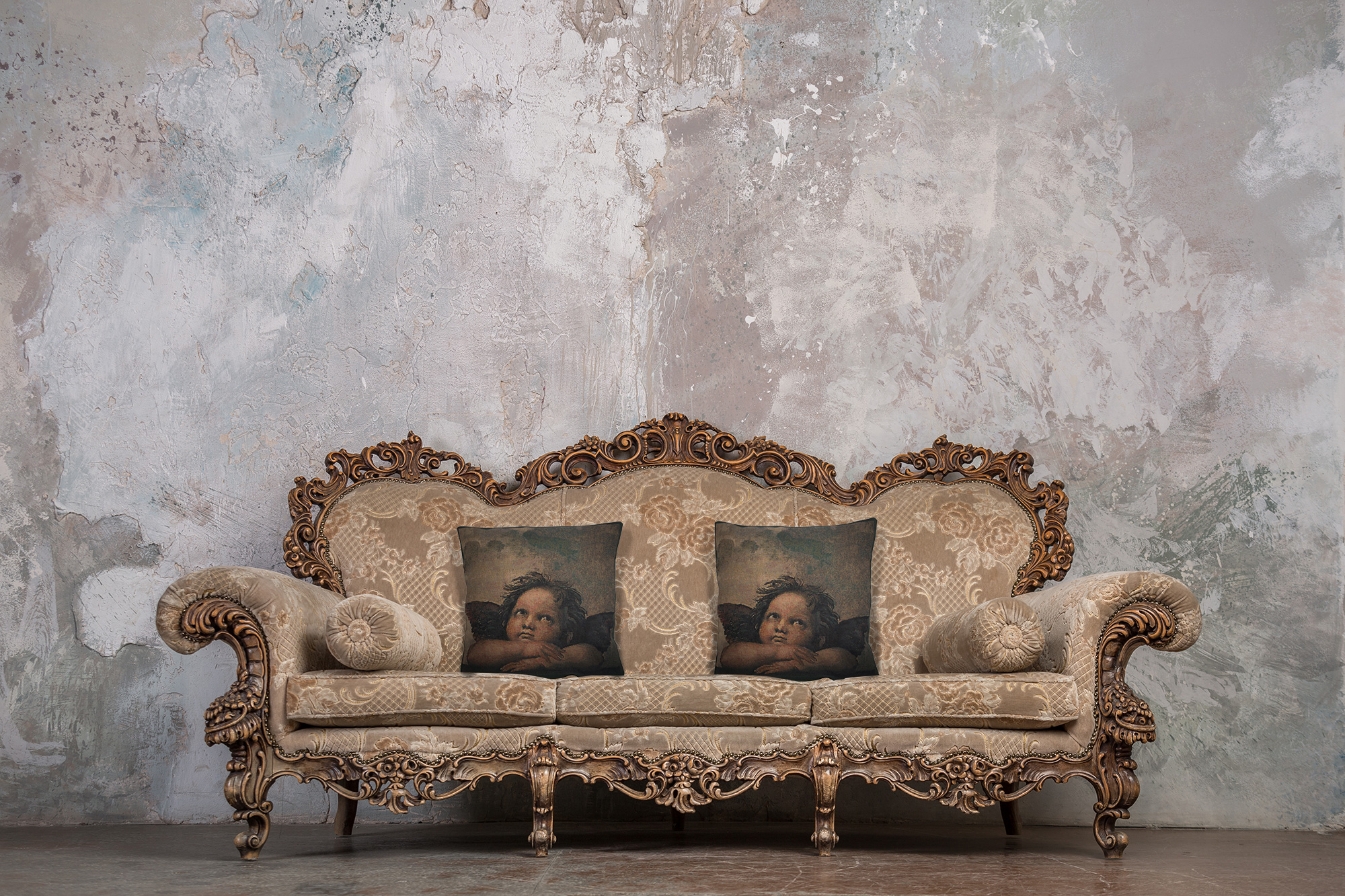 Angels by Raphael Right Tapestry Pillow Cover 17x17 Inch Cotton Jacquard Woven Cushion Cover