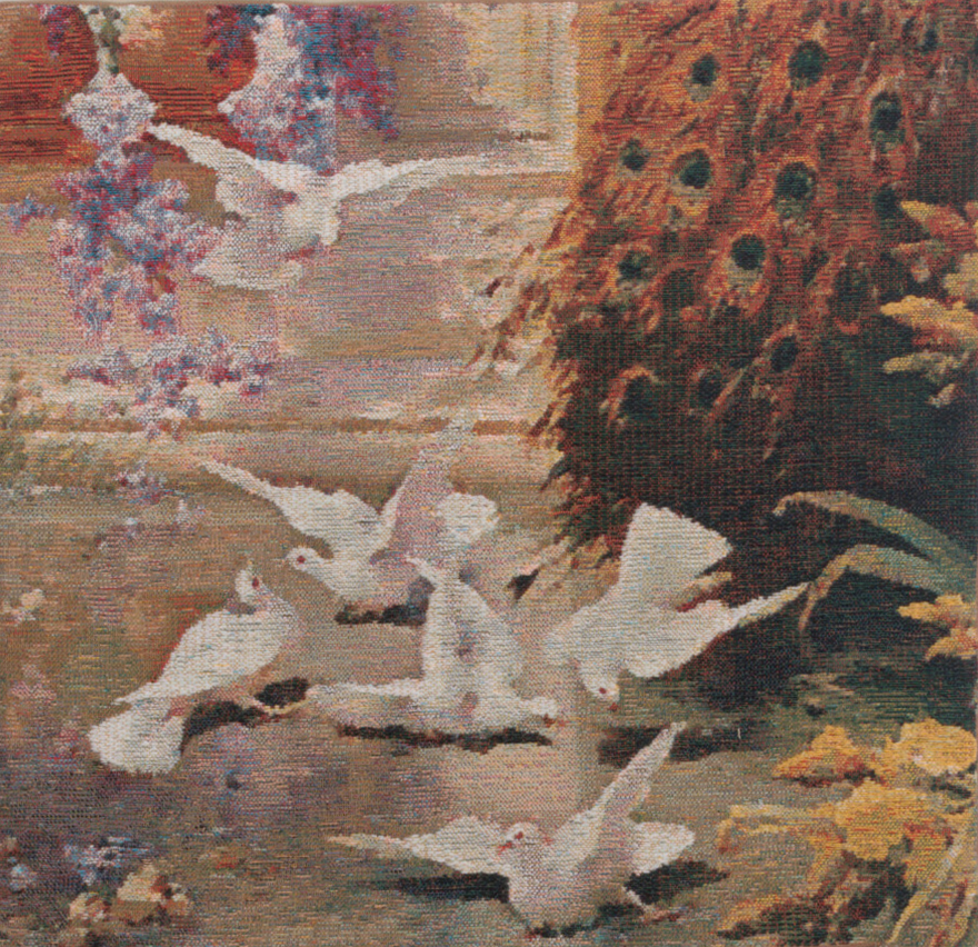 Peacock & Doves Belgian Tapestry Pillow Cover 17x17 Inch Cotton Jacquard Woven Cushion Cover