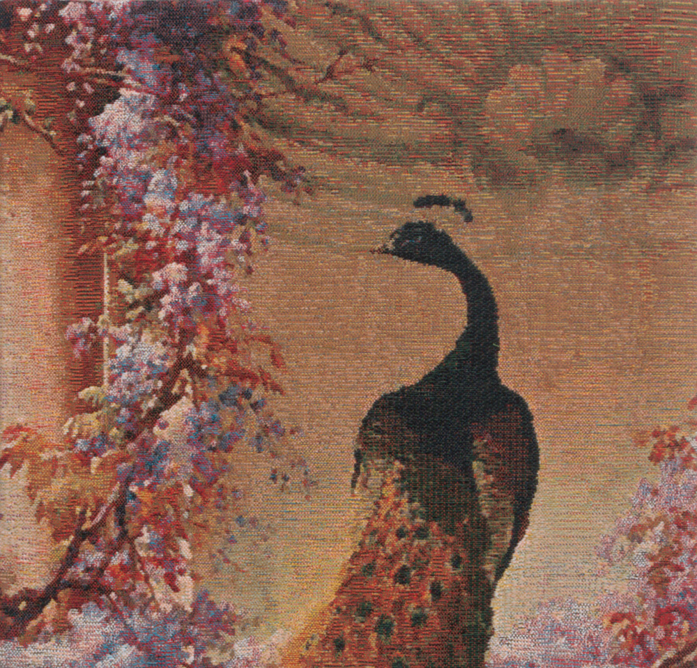 Peacock I Belgian Tapestry Pillow Cover 17x17 Inch Cotton Jacquard Woven Cushion Cover