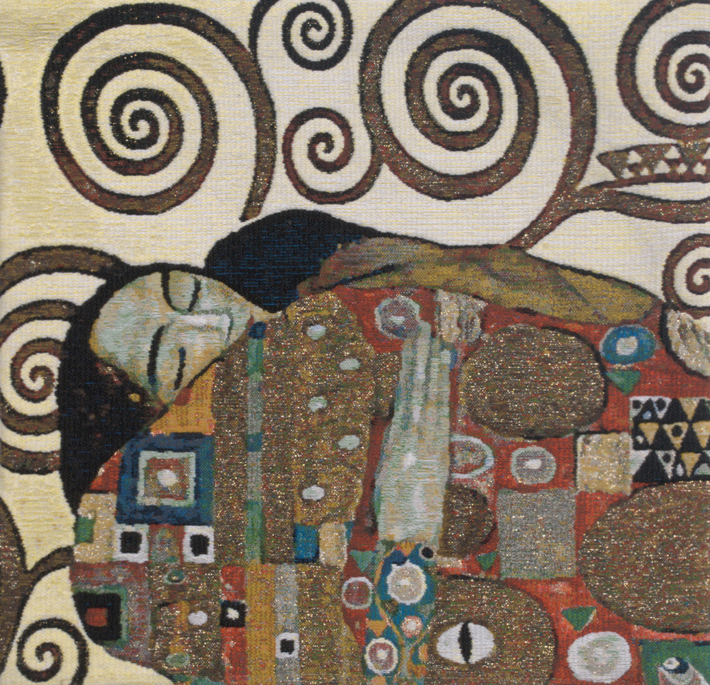 Gustav Klimt Lebensbaum Fulfillment Tapestry Pillow Cover 17x17 Inch Cotton Jacquard Woven Cushion Cover