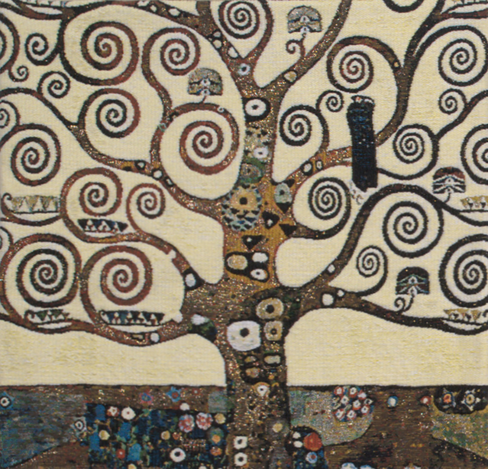 Gustav Klimt Lebensbaum Tree Tapestry Pillow Cover 17x17 Inch Cotton Jacquard Woven Cushion Cover