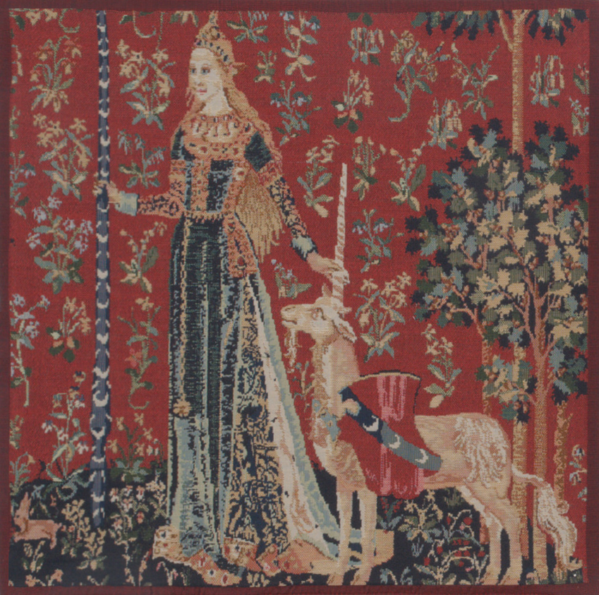 Medieval Licorne Gout Tapestry Pillow Cover 17x17 Inch Cotton Jacquard Woven Cushion Cover