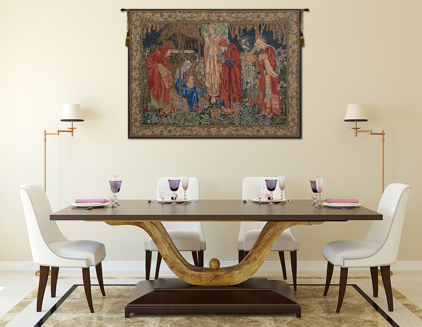 Edward Burne Jones Adoration of the Magi 1 Tapestry Wall Hanging 28 x 39 in Pre-Raphaelite Religious Jacquard Woven Wall Art