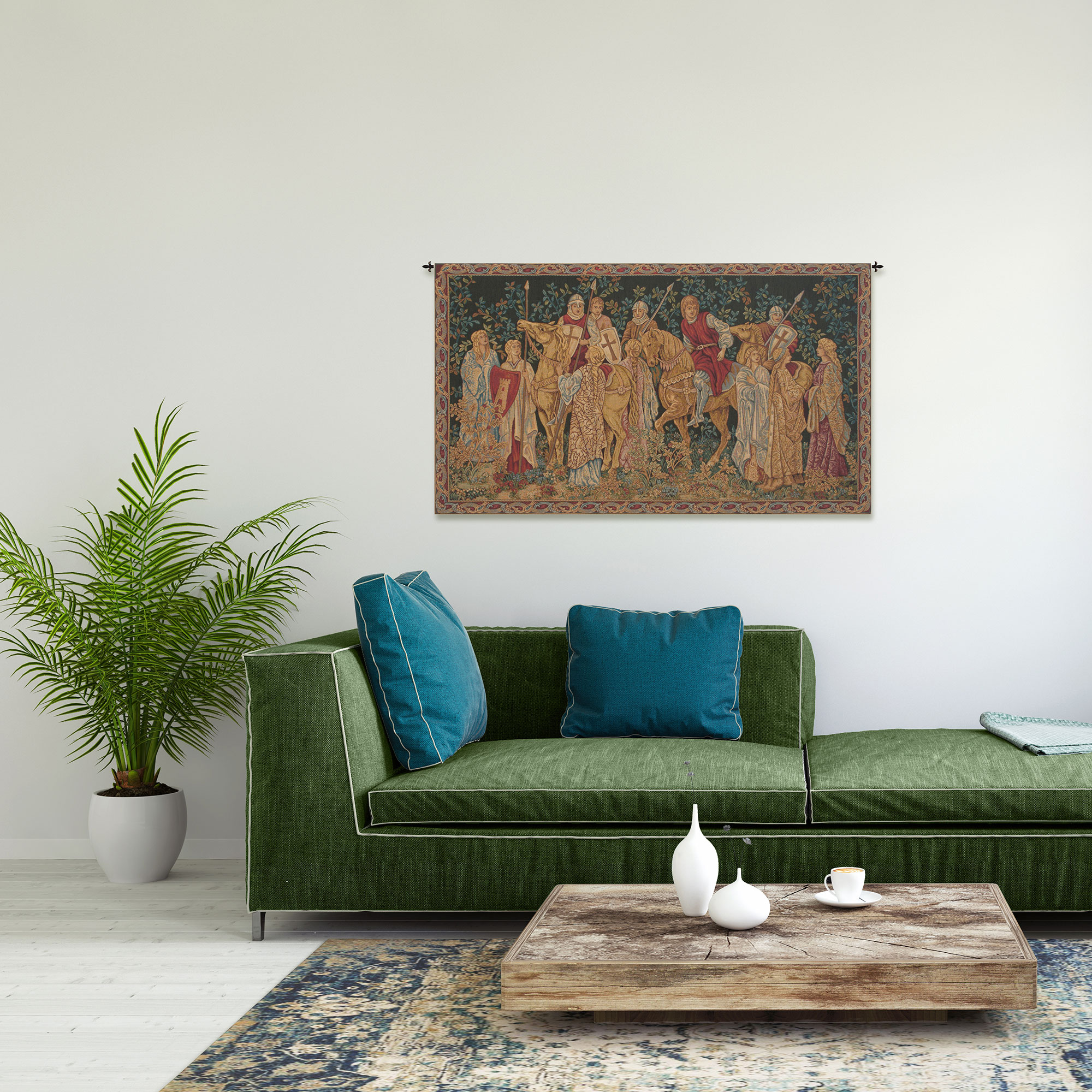 William Morris Les Croises II Tapestry Wall Hanging 26 x 46 in Medieval Knights Arts and Crafts Jacquard Woven Wall Art