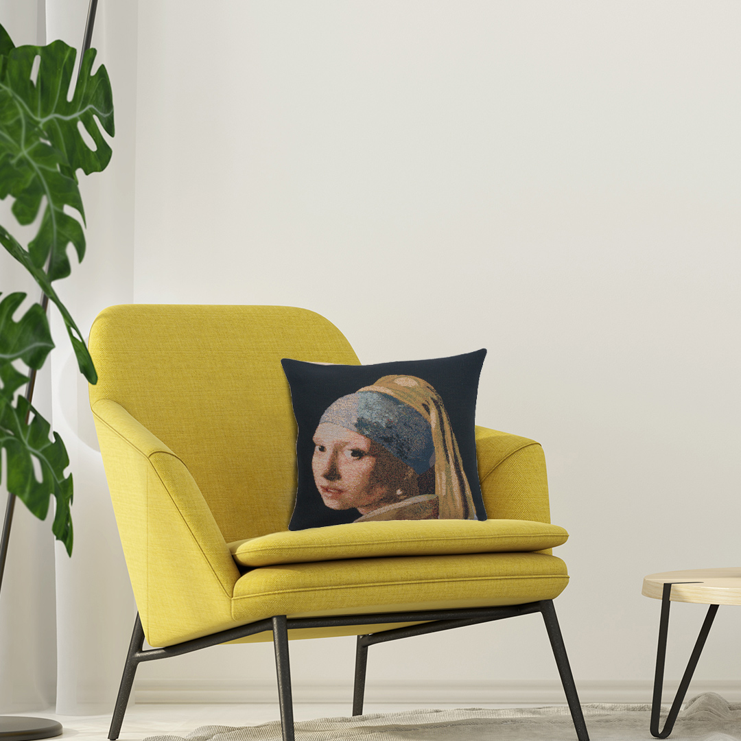 Johannes Vermeer Girl with the Pearl Earring Tapestry Pillow Cover 16x16 Inch Cotton Jacquard Woven Cushion Cover