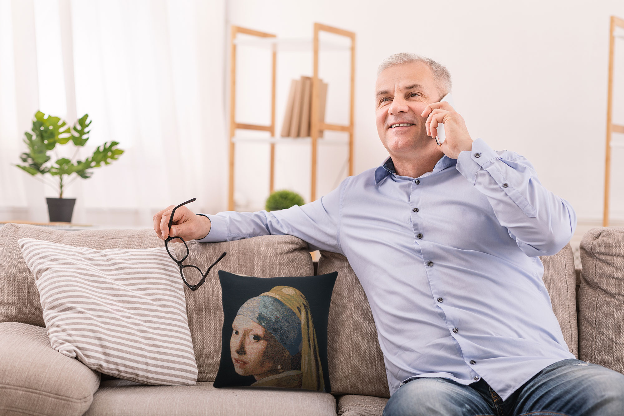 Johannes Vermeer Girl with the Pearl Earring Tapestry Pillow Cover 16x16 Inch Cotton Jacquard Woven Cushion Cover