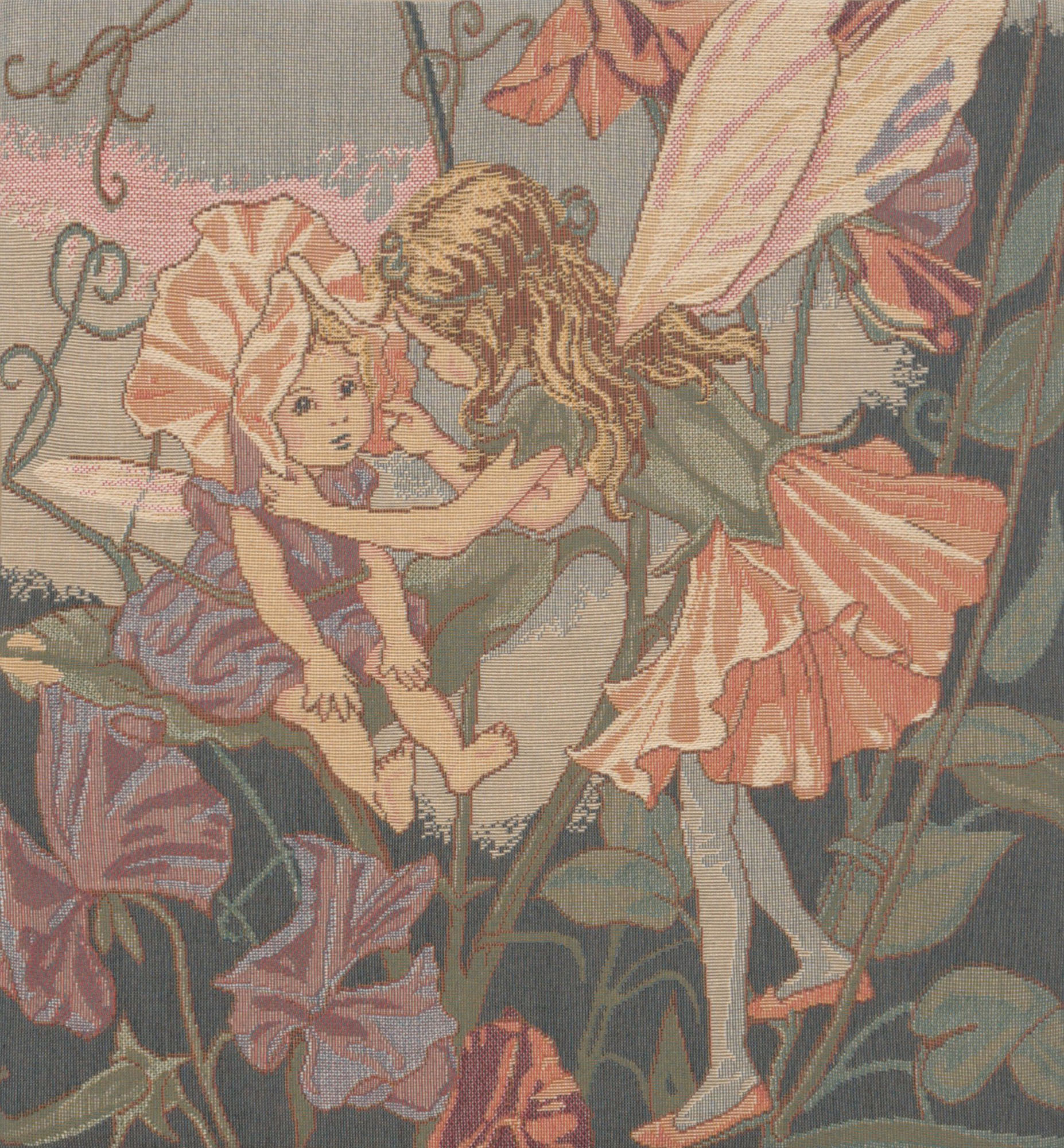 Cicely Mary Barker Sweet Pea Fairy Tapestry Pillow Cover 14x14 Inch Cotton Jacquard Woven Cushion Cover