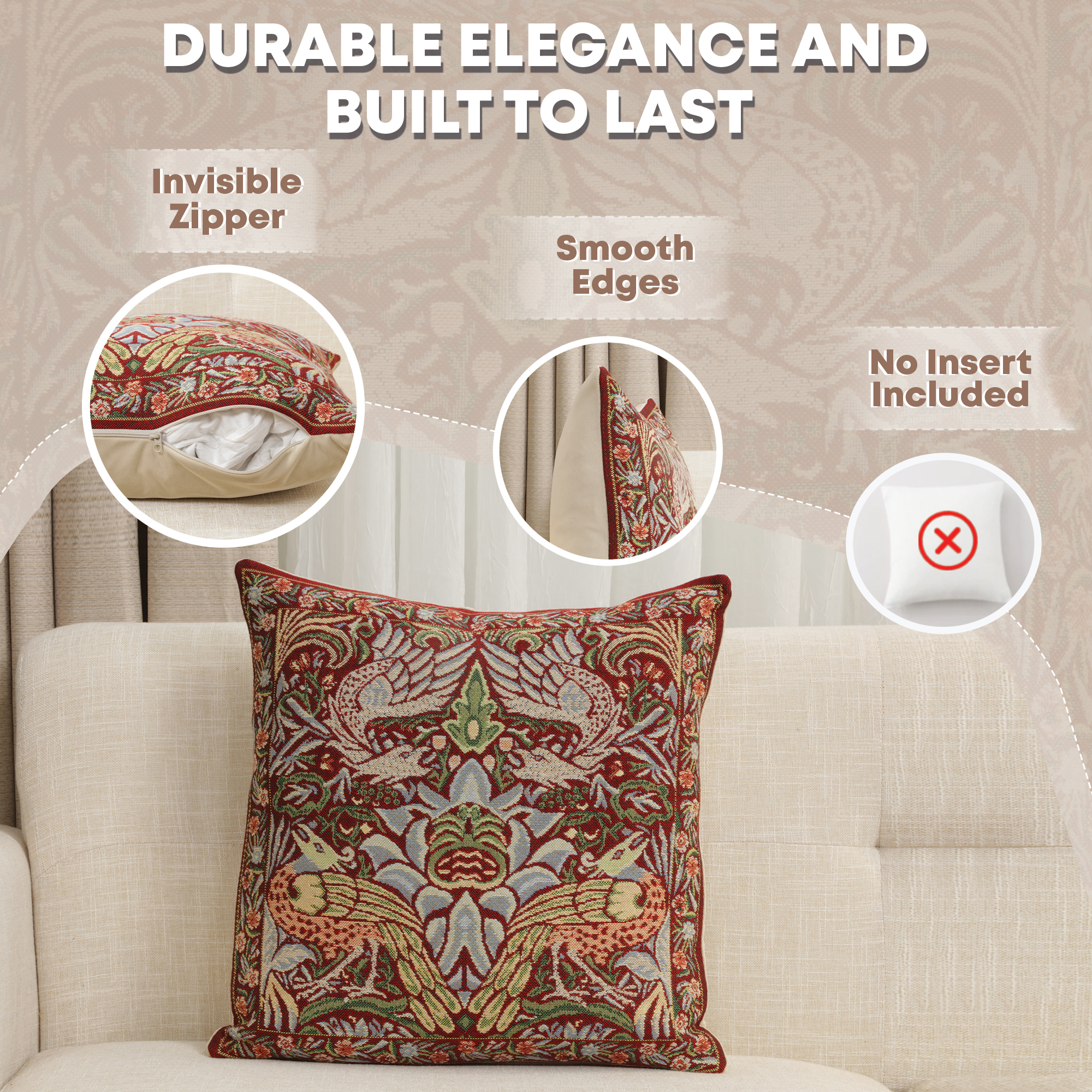 Red Dragon Belgian Tapestry Pillow Cover 16x16 inch Cotton Jacquard Woven Cushion Cover