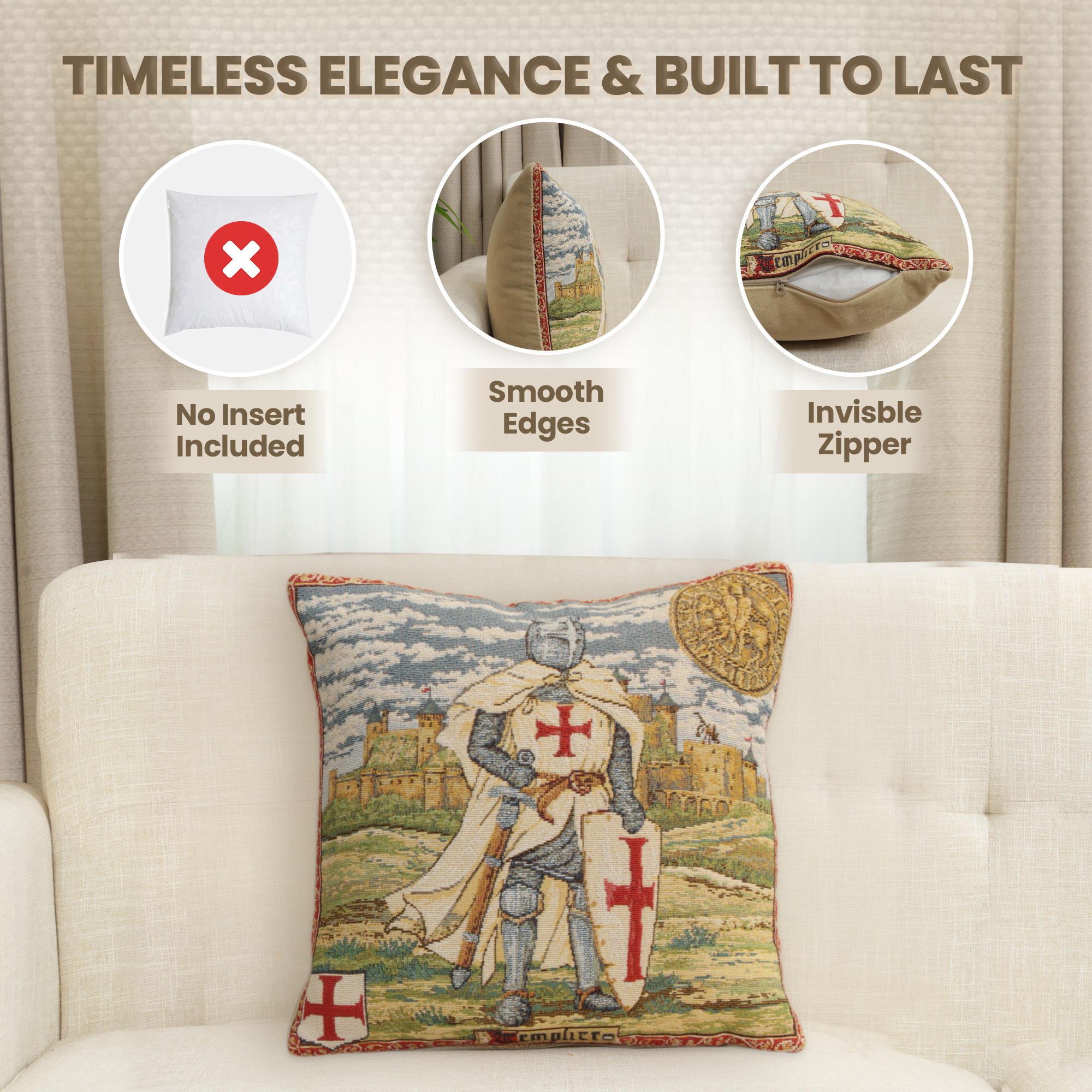 Templier European Tapestry Pillow Cover 13x13 Inch Cotton Jacquard Woven Cushion Cover