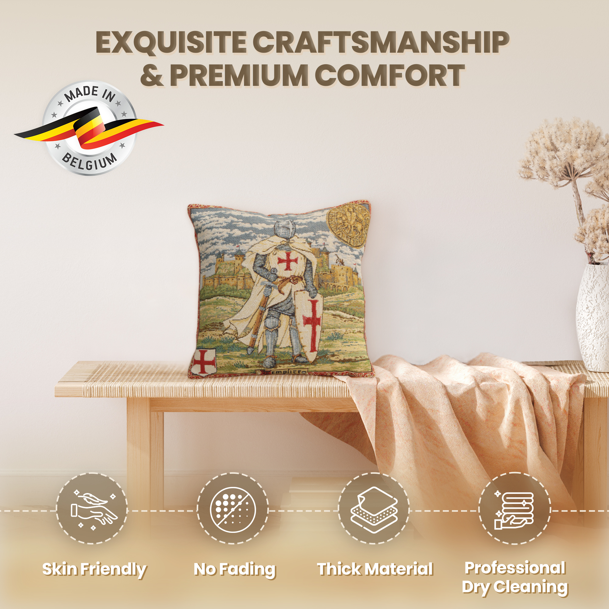 Templier European Tapestry Pillow Cover 13x13 Inch Cotton Jacquard Woven Cushion Cover