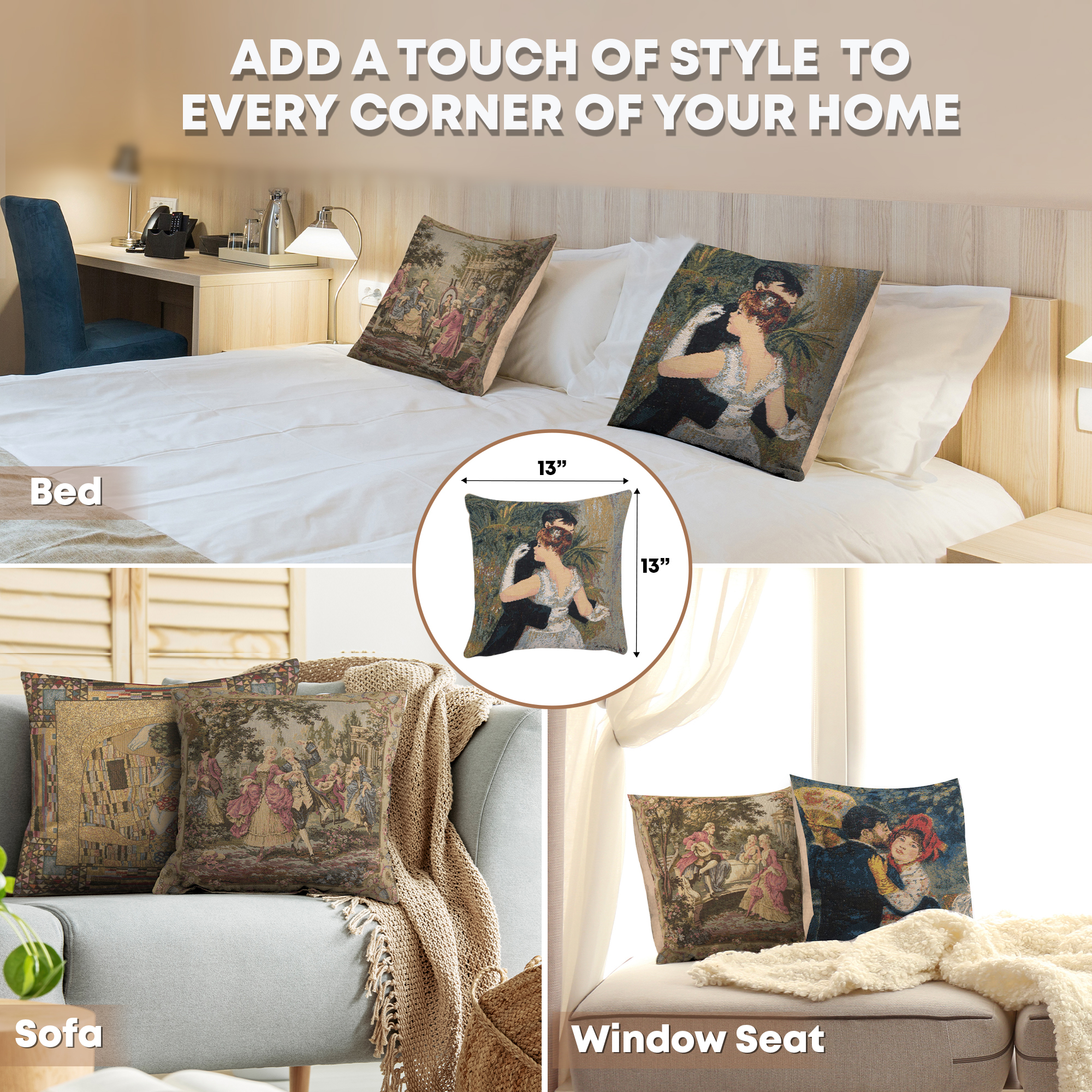 Edgar Degas Danse Belgian Tapestry Pillow Cover 13x13 Inch Cotton Jacquard Woven Cushion Cover