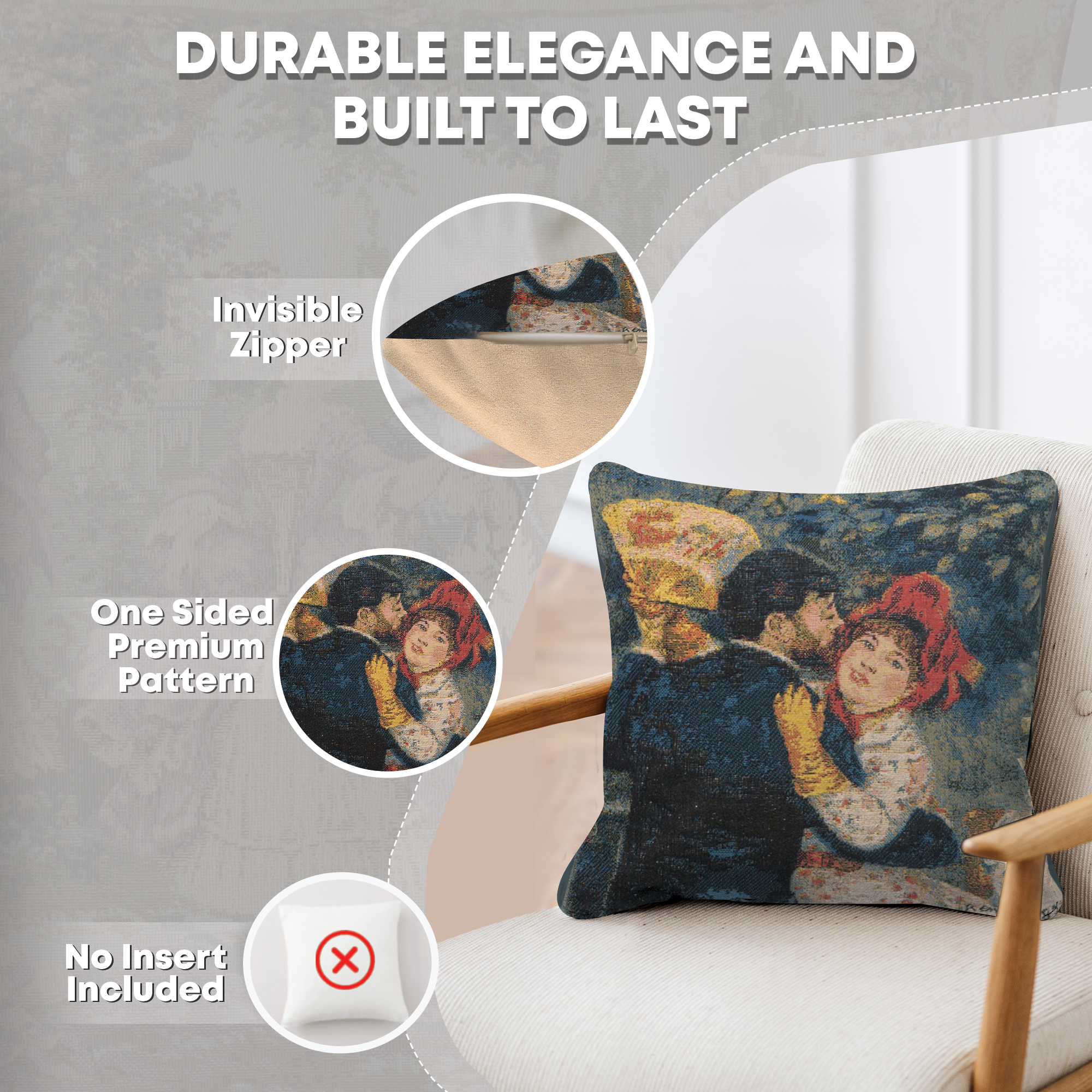 Danse A La Campagne Belgian Tapestry Pillow Cover 13x13 Inch Cotton Jacquard Woven Cushion Cover