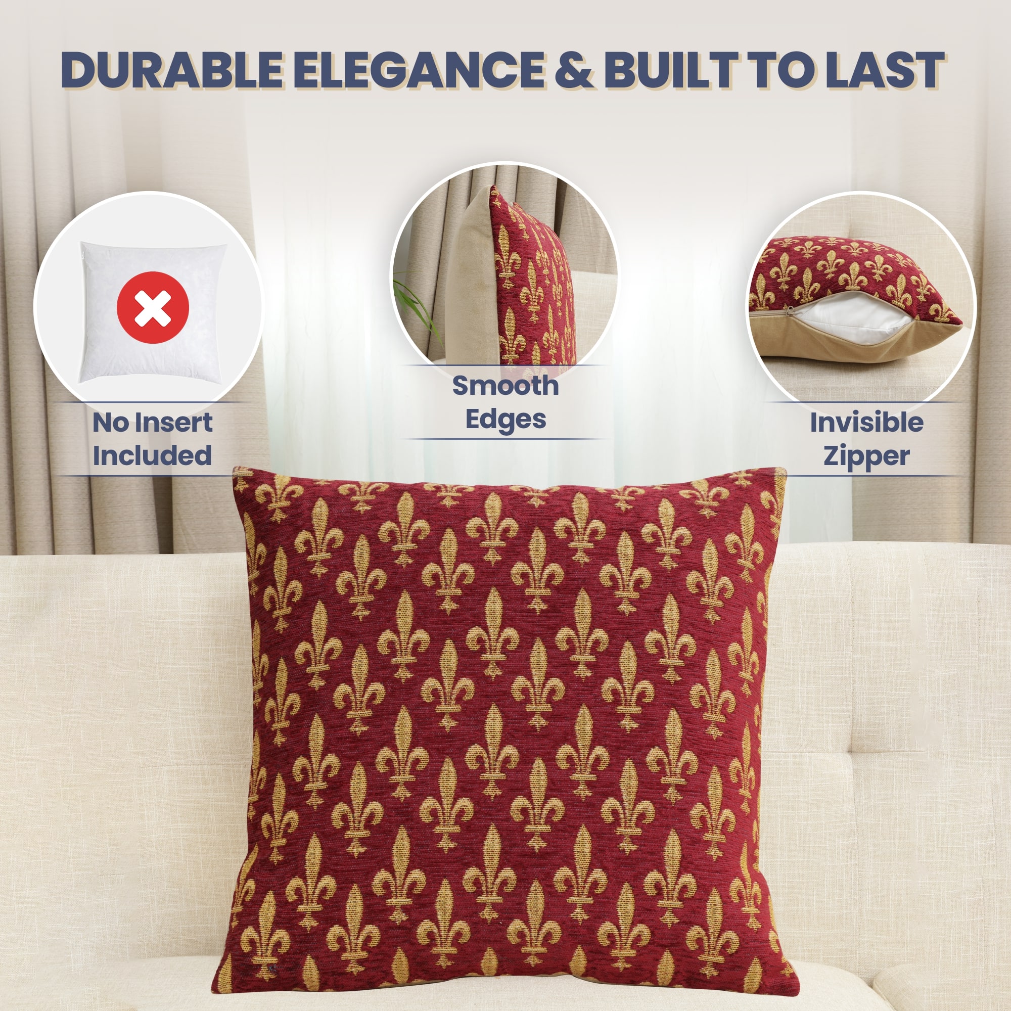 Napoleon Fleur de Lys Rouge Tapestry Pillow Cover 18x18 Inch Cotton Jacquard Woven Cushion Cover