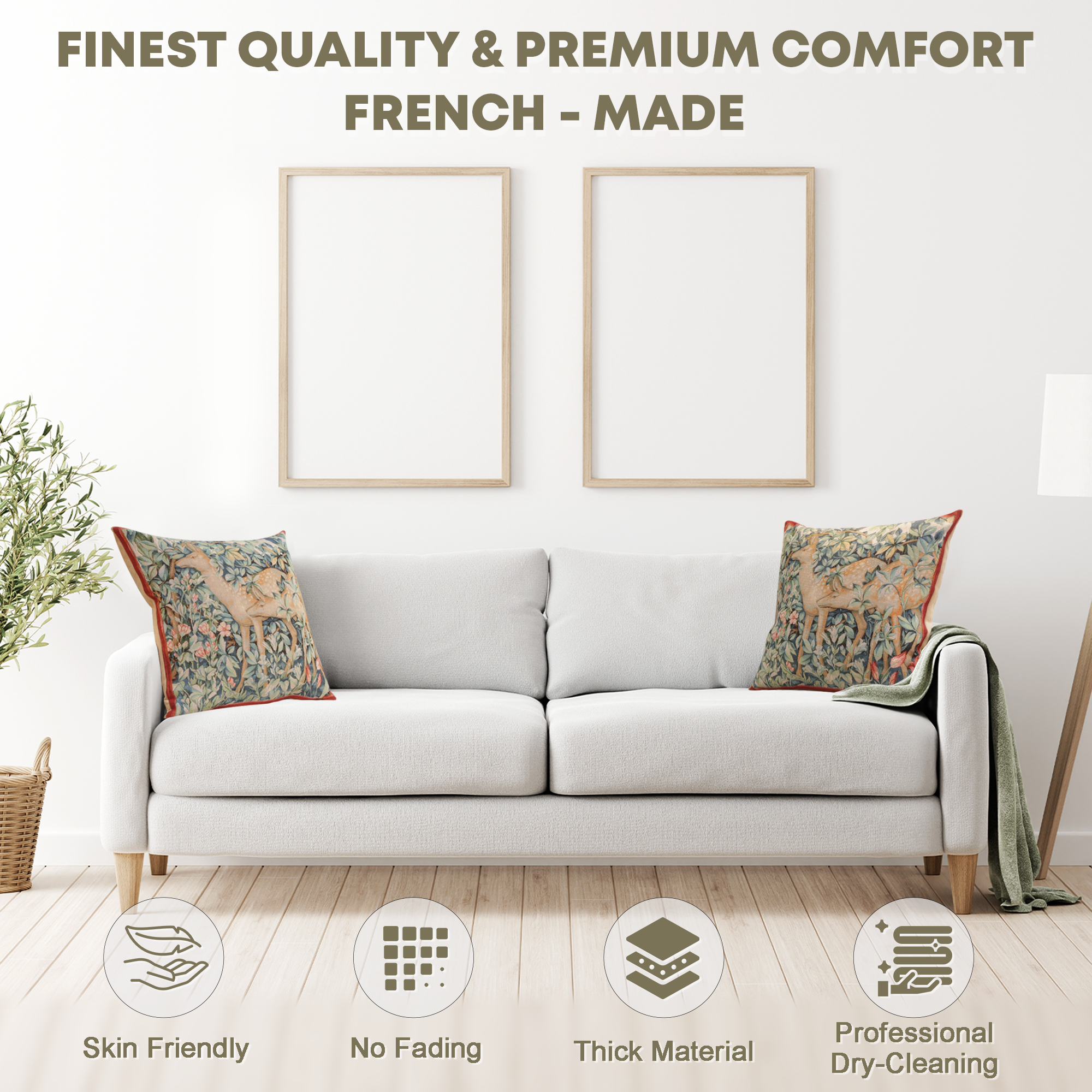 Two Does in a Forest French Tapestry Pillow Cover 19x19 inch Cotton Jacquard Woven Cushion Cover