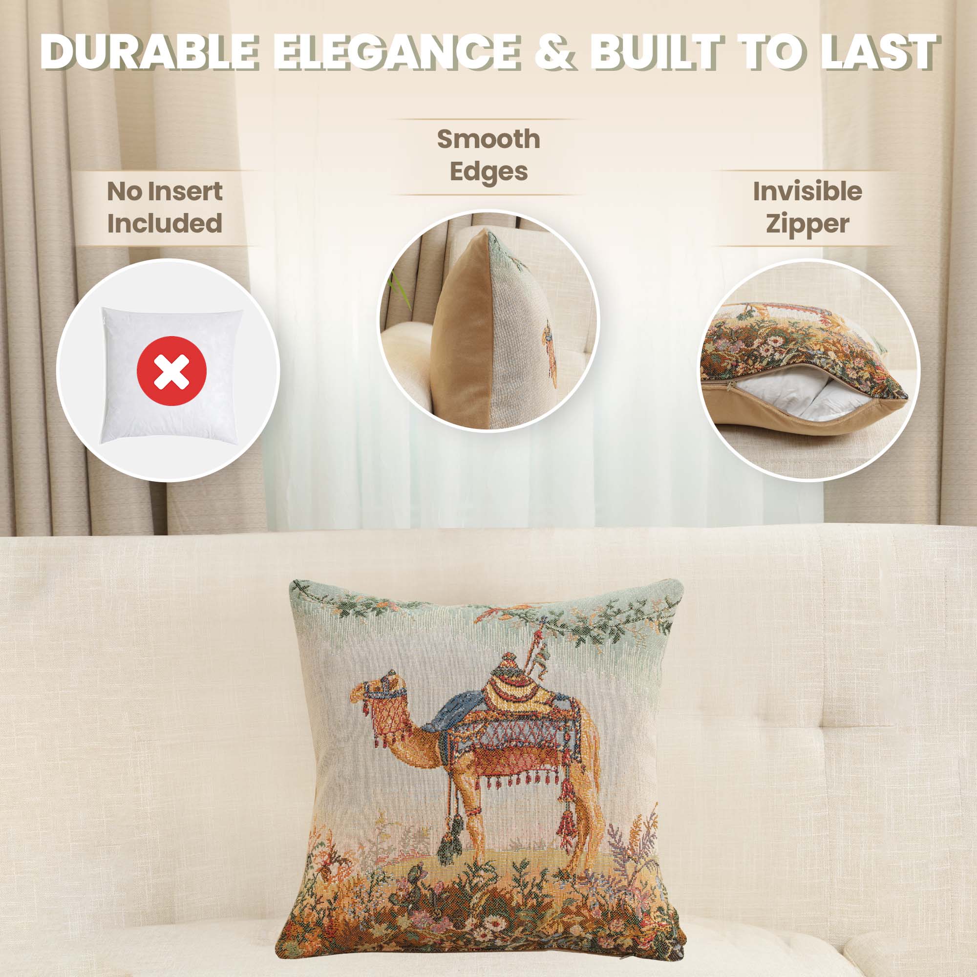 Jean Baptiste Huet Camel Small Tapestry Pillow Cover 14x14 Inch Cotton Jacquard Woven Cushion Cover